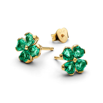 Clover 14K Gold-Plated Stud Earrings With Royal Green Crystal