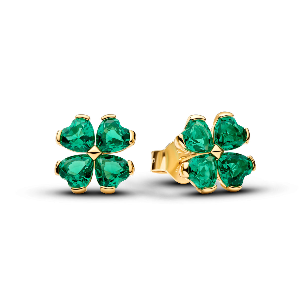 Clover 14K Gold-Plated Stud Earrings With Royal Green Crystal