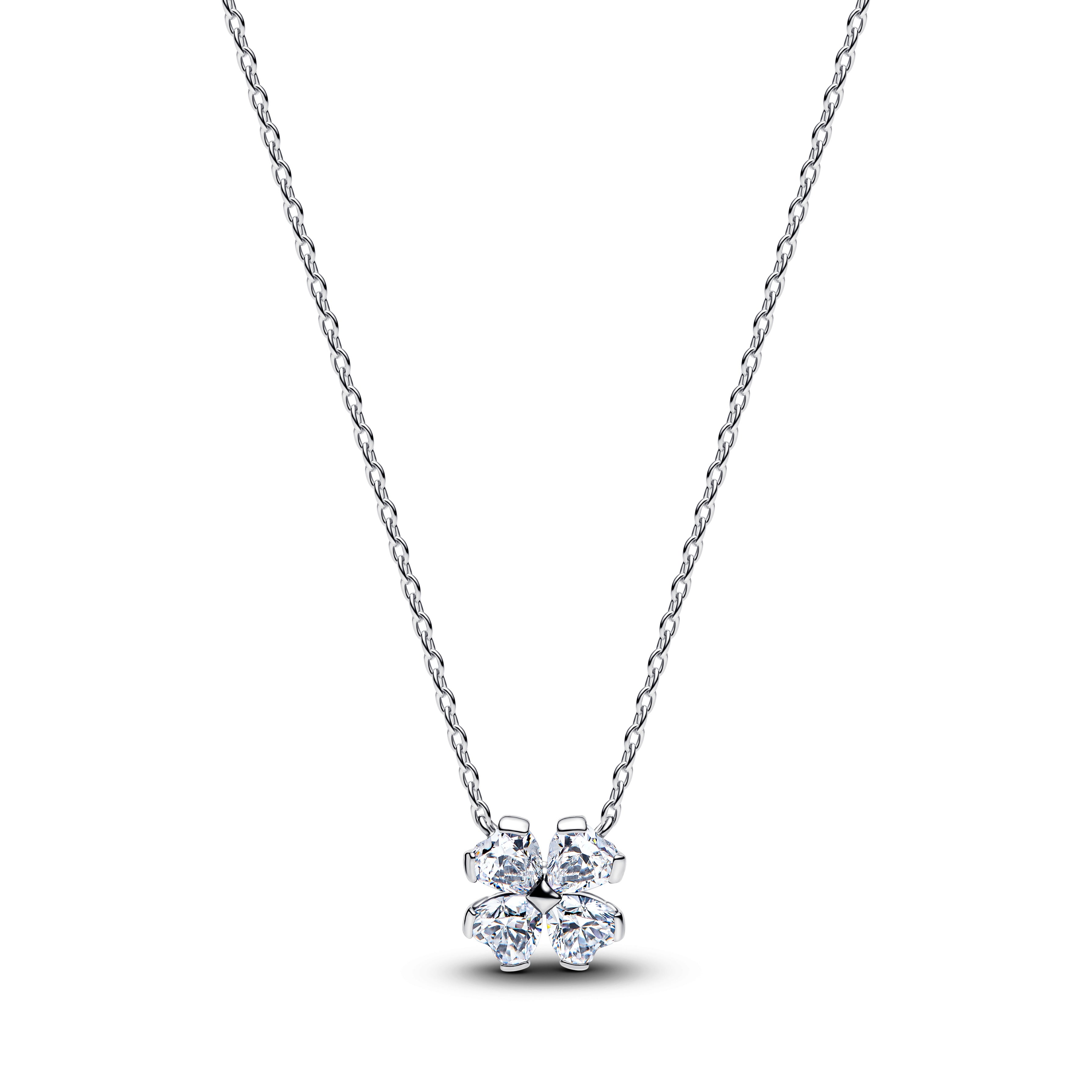 Clover Sterling Silver Collier With Clear Cubic Zirconia