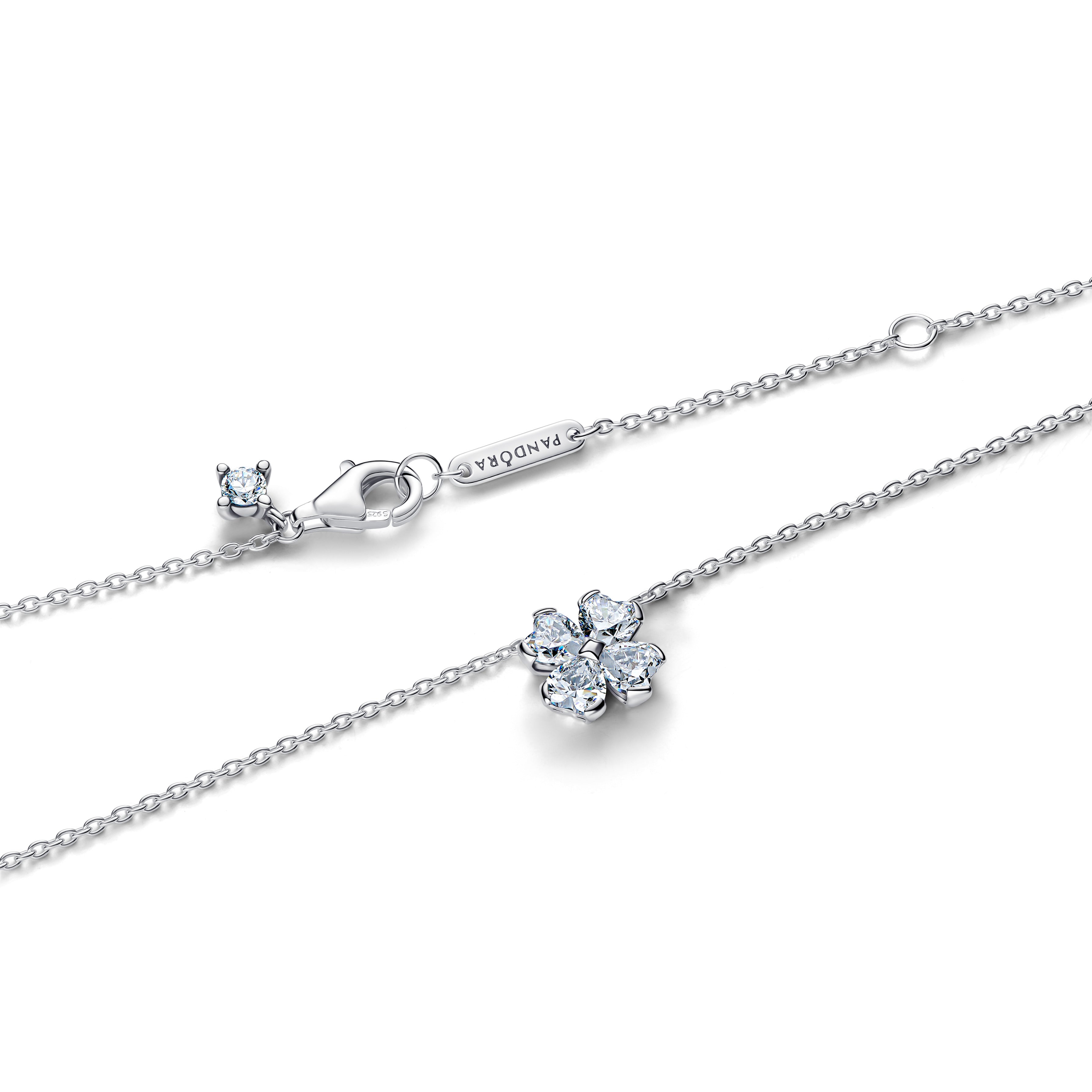 Clover Sterling Silver Collier With Clear Cubic Zirconia