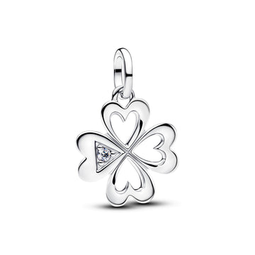 Clover Sterling Silver Medallion With Clear Cubic Zirconia