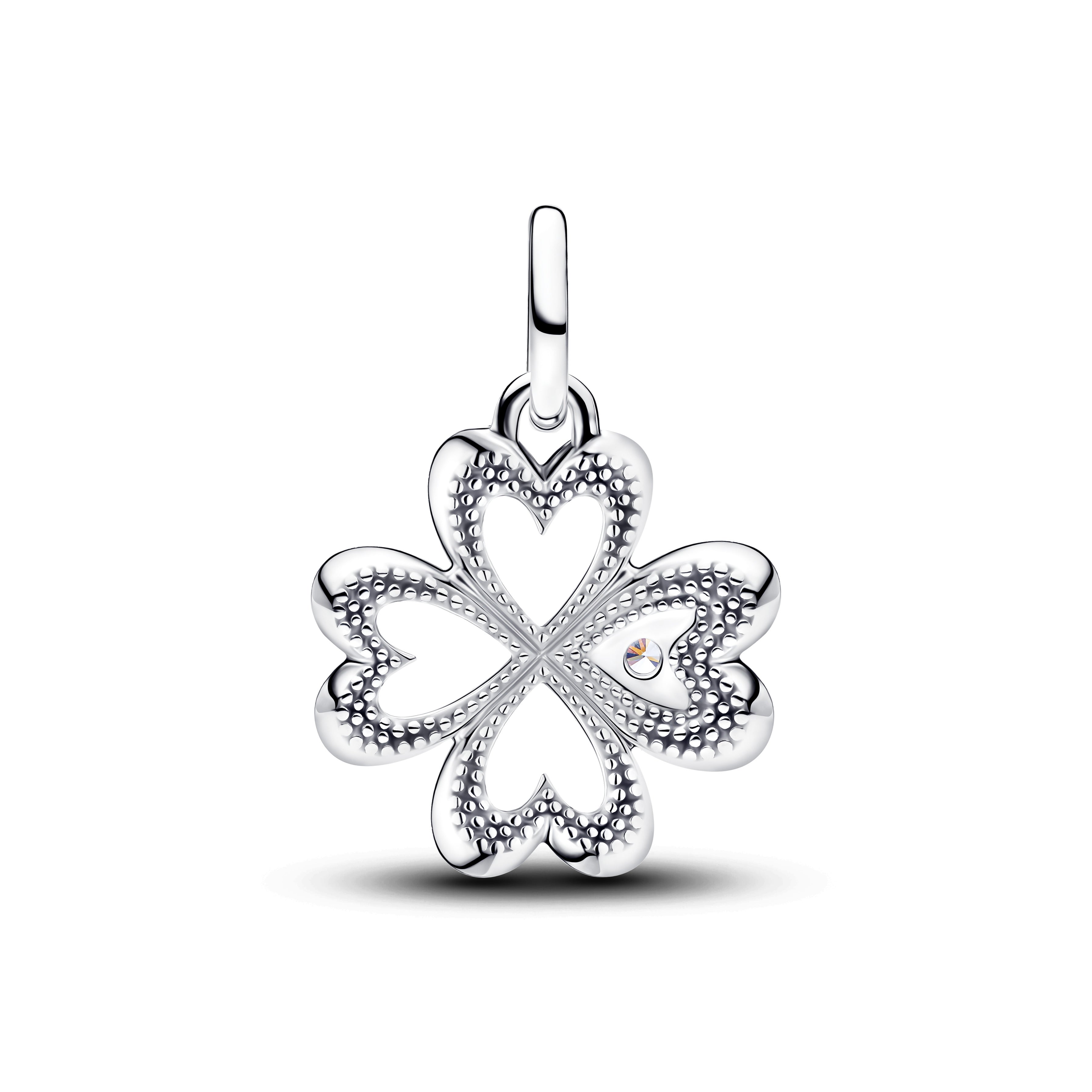 Clover Sterling Silver Medallion With Clear Cubic Zirconia
