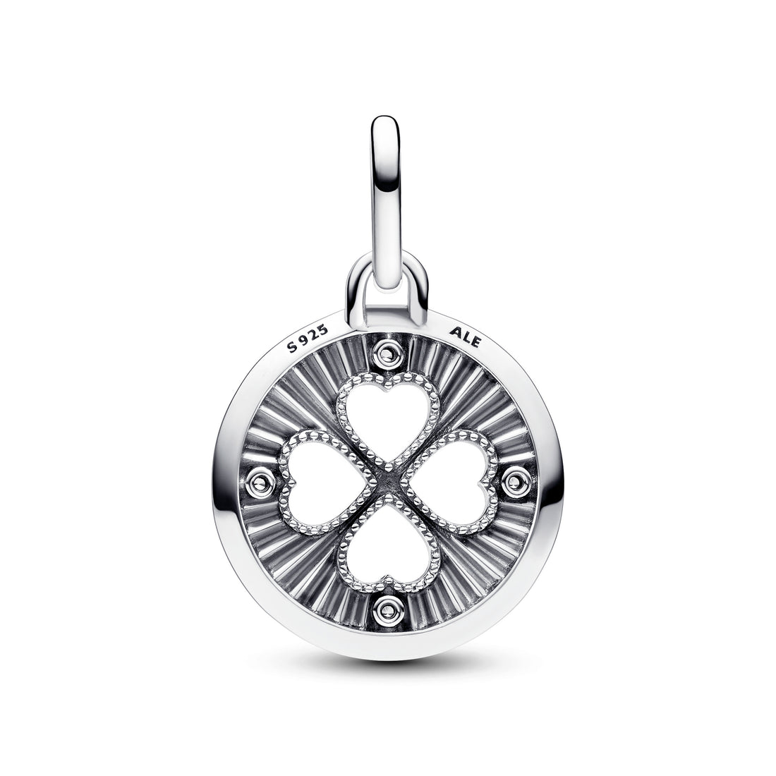 Clover Sterling Silver Medallion With Clear Cubic Zirconia And Glittery Blue Enamel