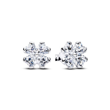 Clover Sterling Silver Stud Earrings With Clear Cubic Zirconia