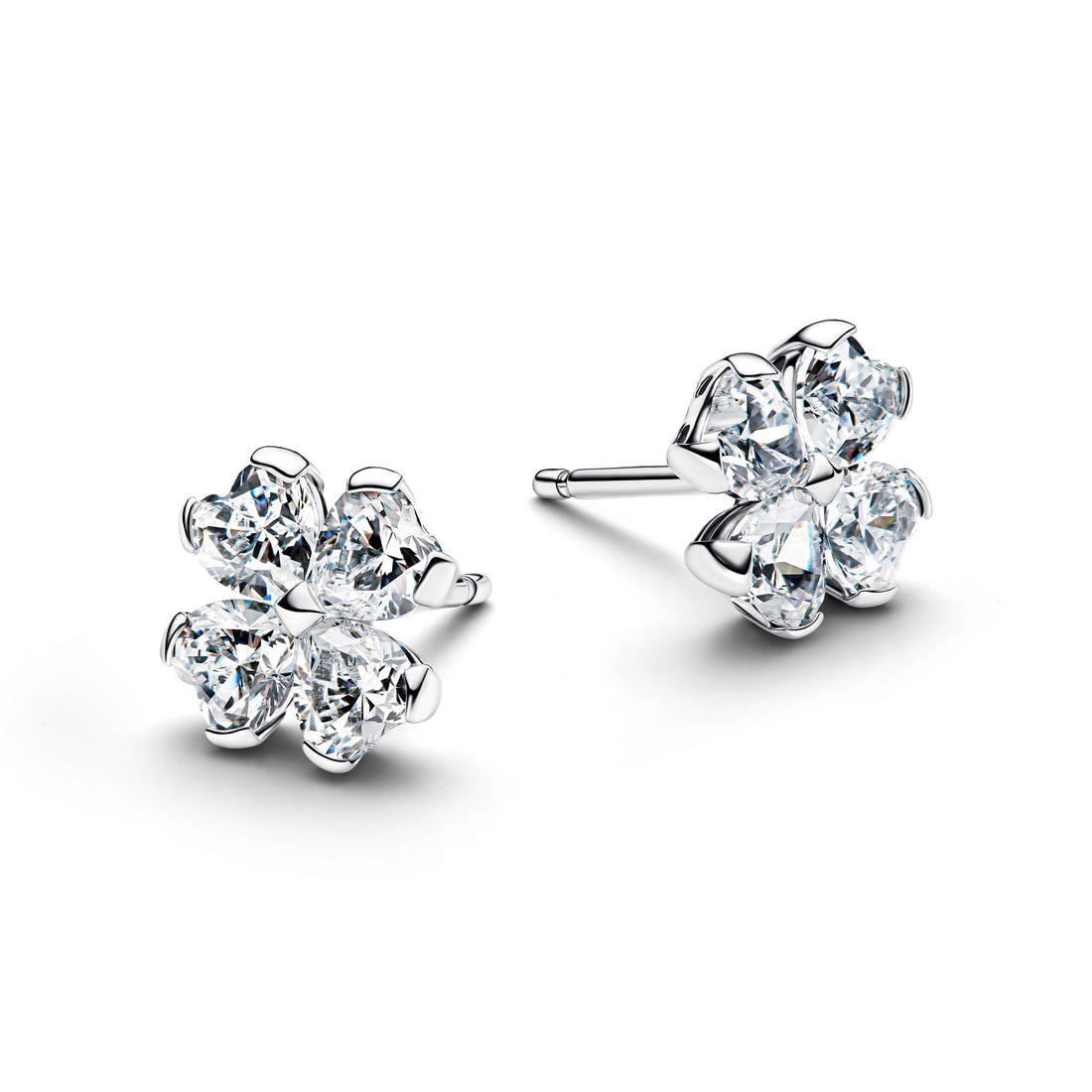Clover Sterling Silver Stud Earrings With Clear Cubic Zirconia