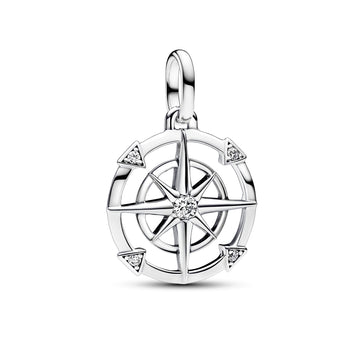 Compass Sterling Silver Medallion With Clear Cubic Zirconia