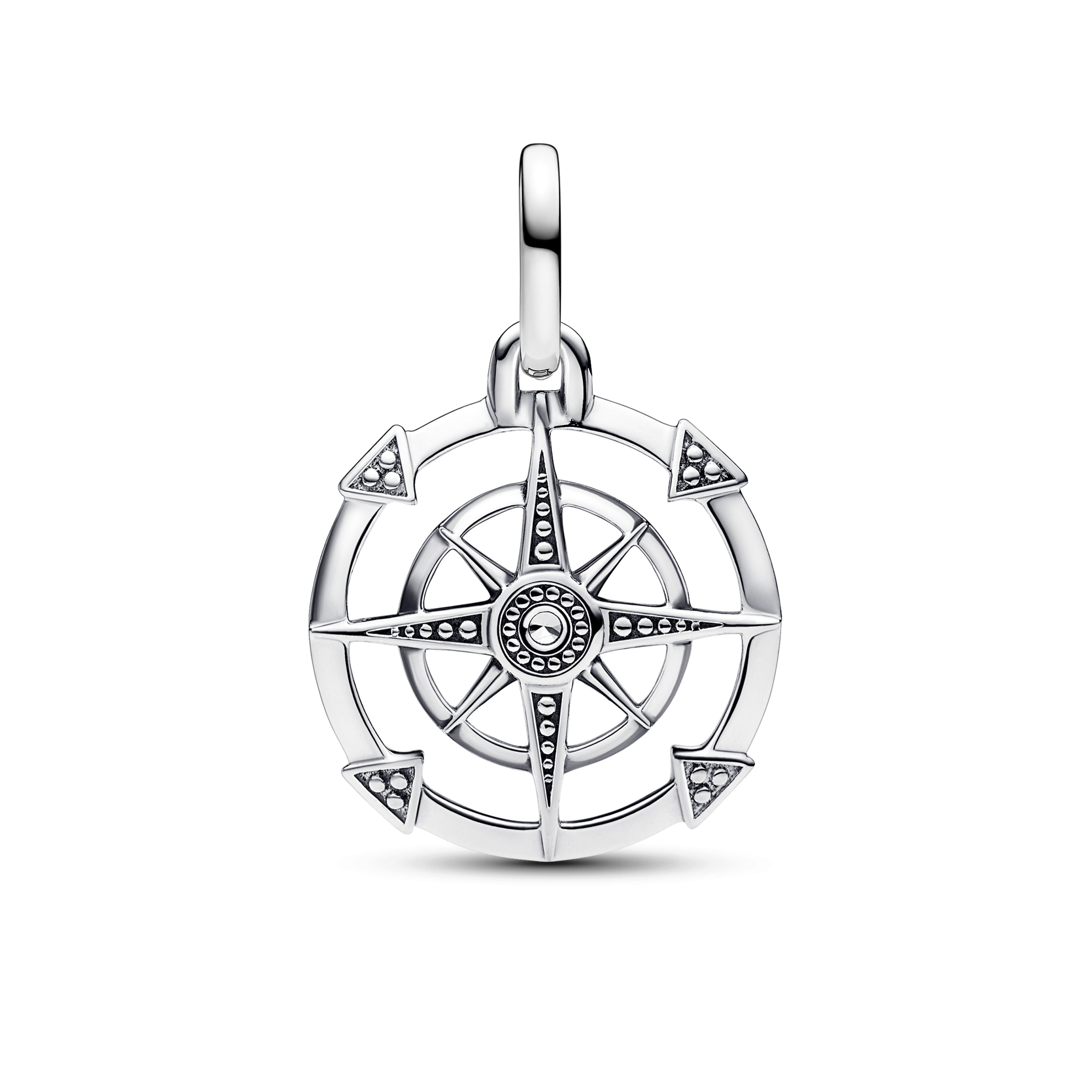 Compass Sterling Silver Medallion With Clear Cubic Zirconia