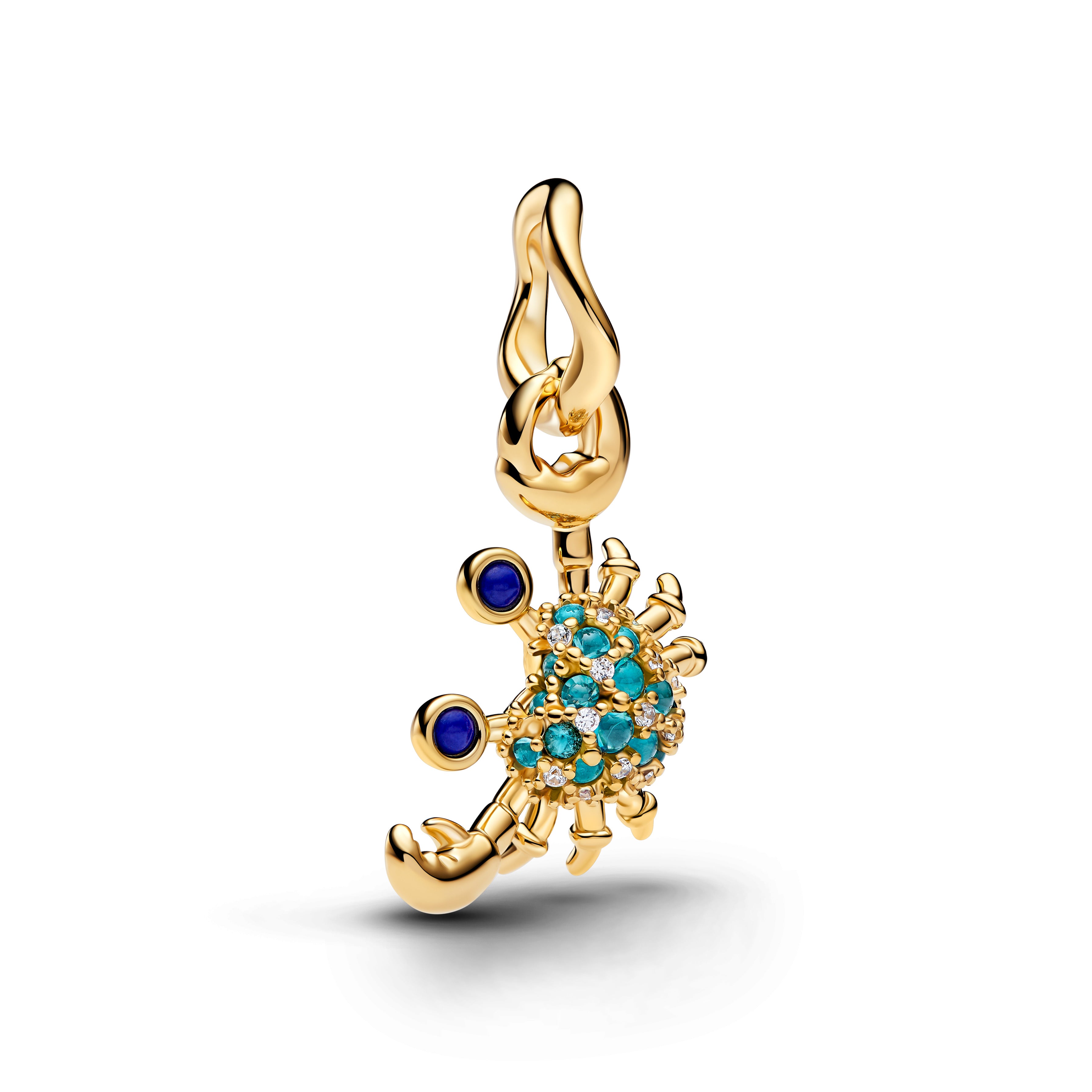 Crab 14K Gold-Plated Dangle With Imitation Lapis Lazuli, Icy Green Crystal And Clear Cubic Zirconia