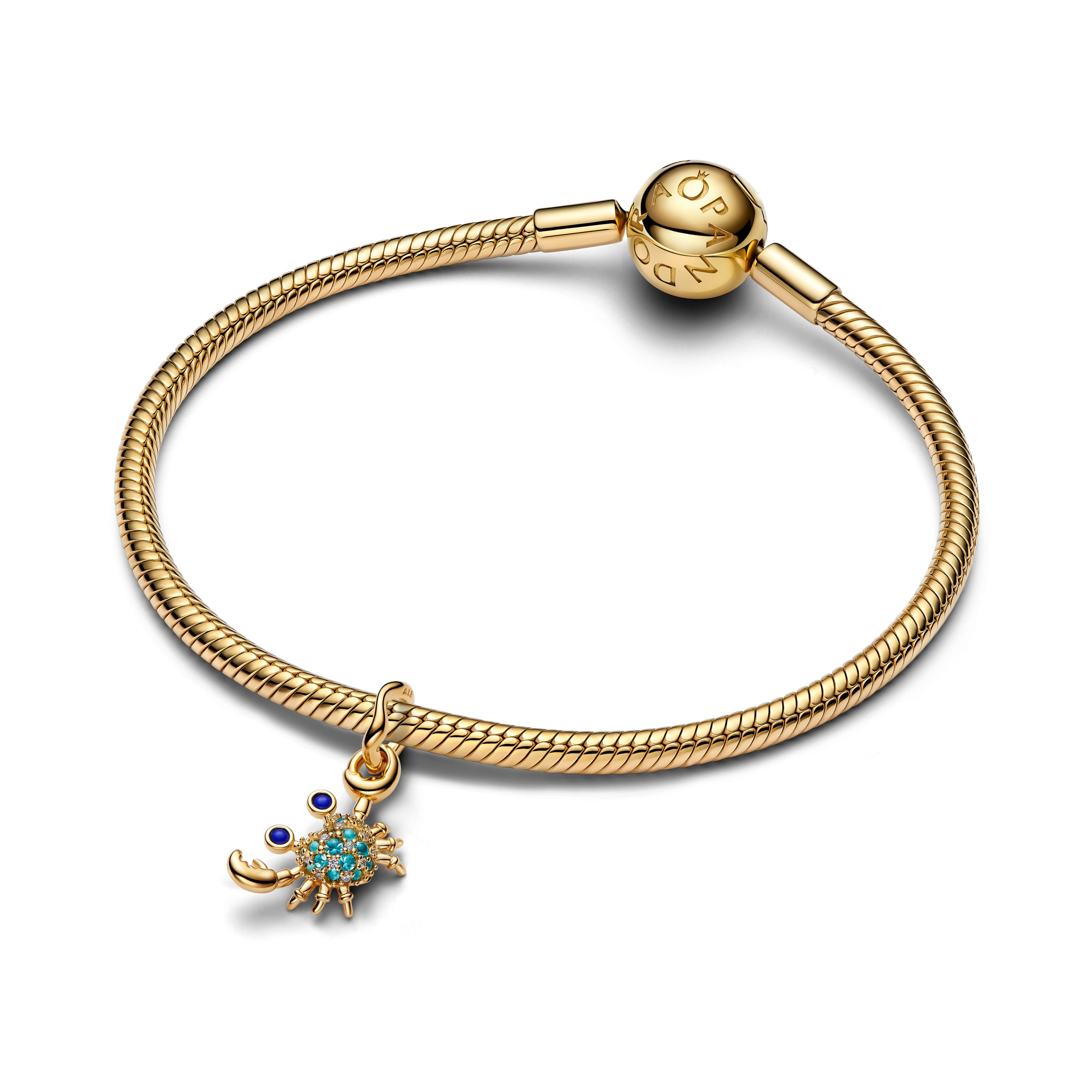 Crab 14K Gold-Plated Dangle With Imitation Lapis Lazuli, Icy Green Crystal And Clear Cubic Zirconia