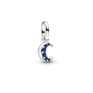 Crescent Moon Sterling Silver Mini Dangle With True Blue Crystal