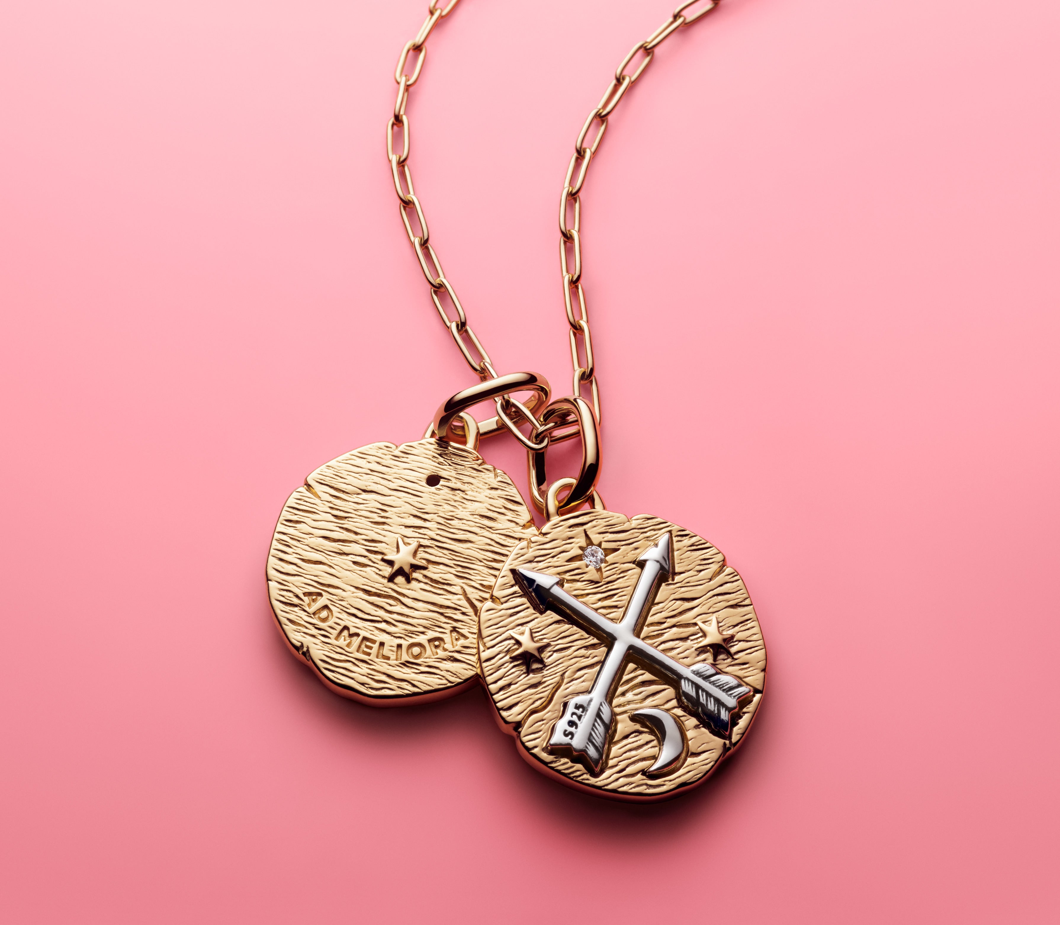 Crossing Arrows 14K Gold-Plated Medallion With Clear Cubic Zirconia