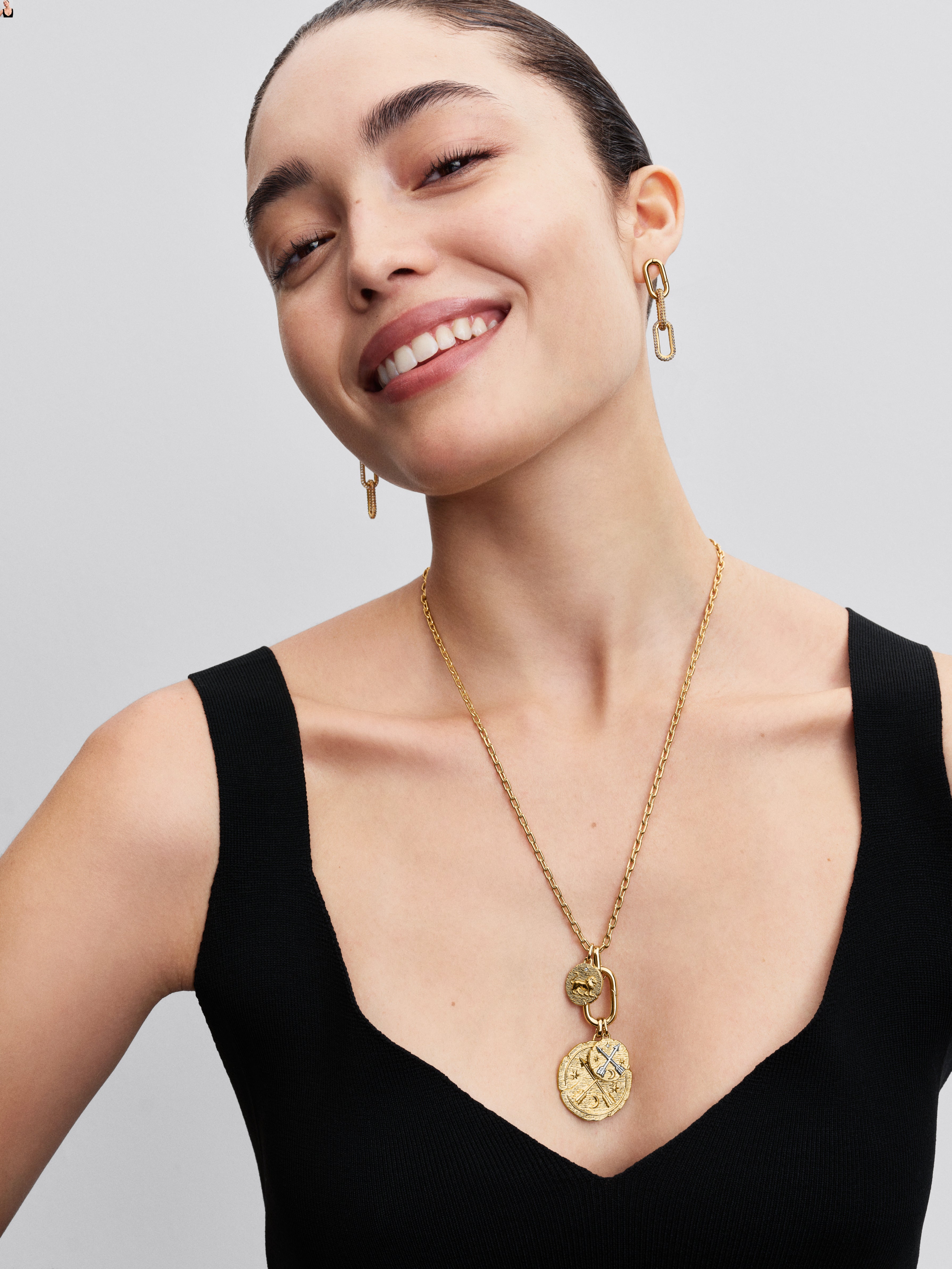 Crossing Arrows Sterling Silver And 14K Gold-Plated Medallion With Clear Cubic Zirconia