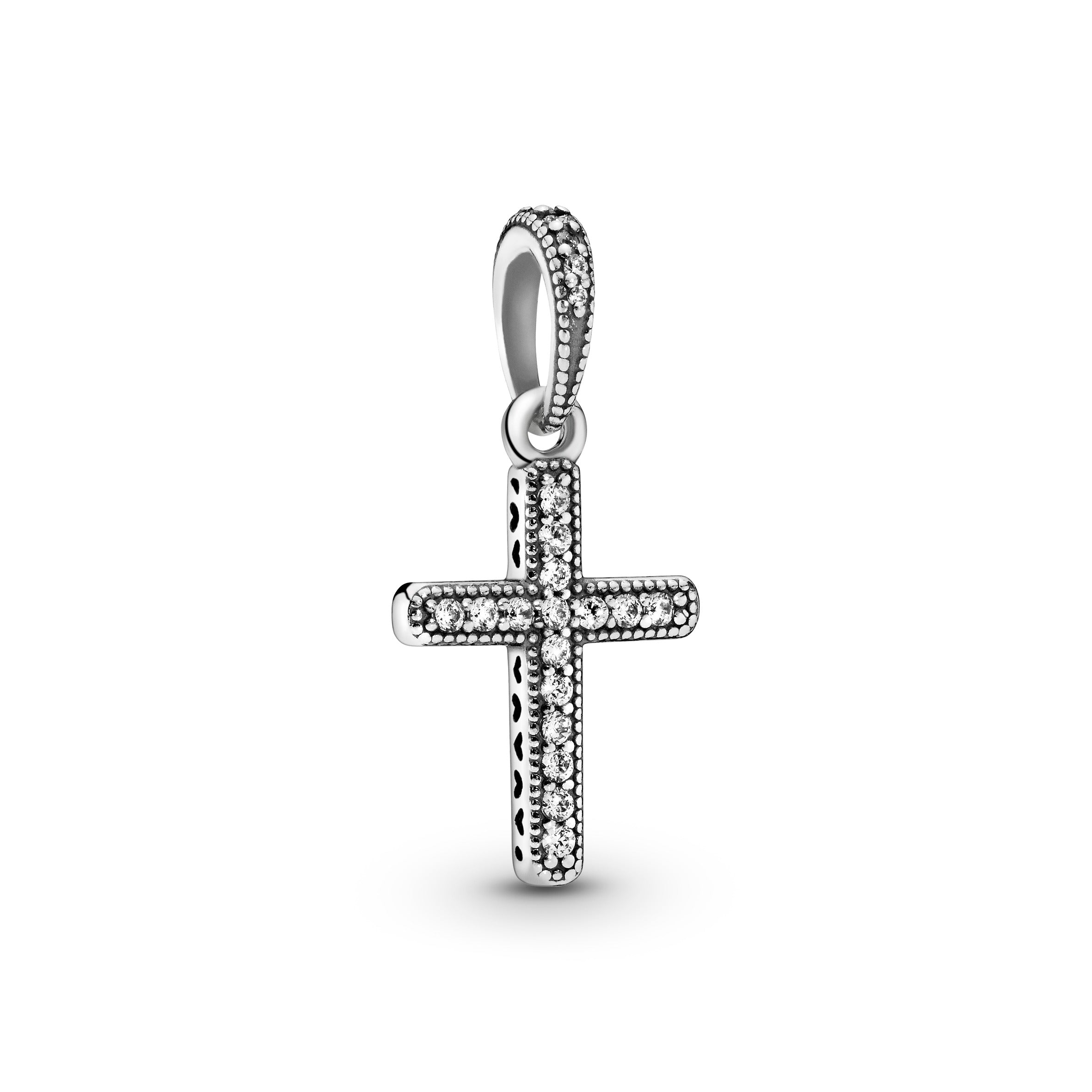 Cross Silver Pendant With Clear Cubic Zirconia