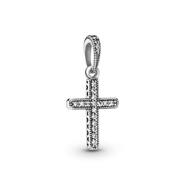 Cross Silver Pendant With Clear Cubic Zirconia