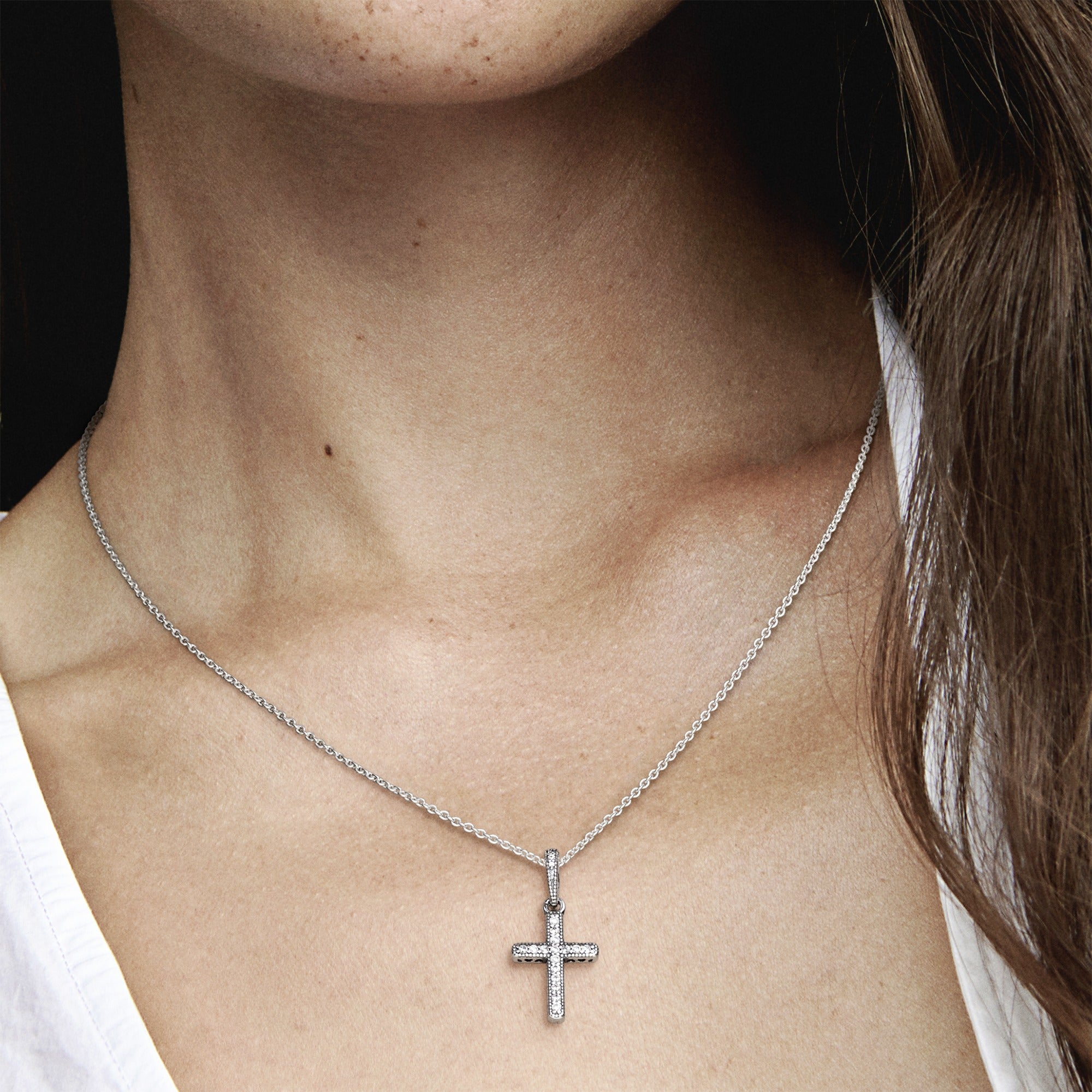 Cross Silver Pendant With Clear Cubic Zirconia