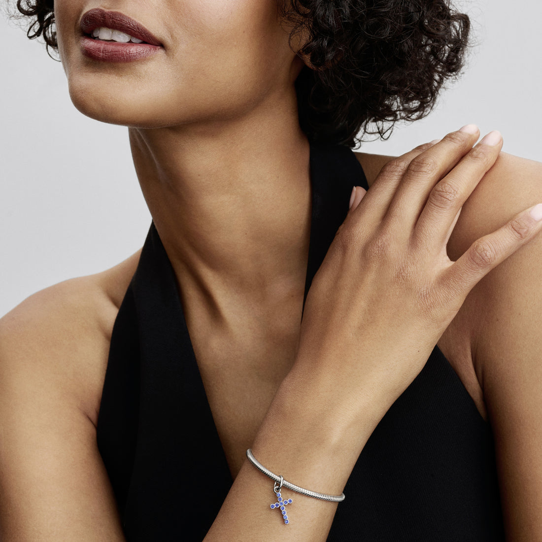 Cross Sterling Silver Dangle With Stellar Blue Crystal