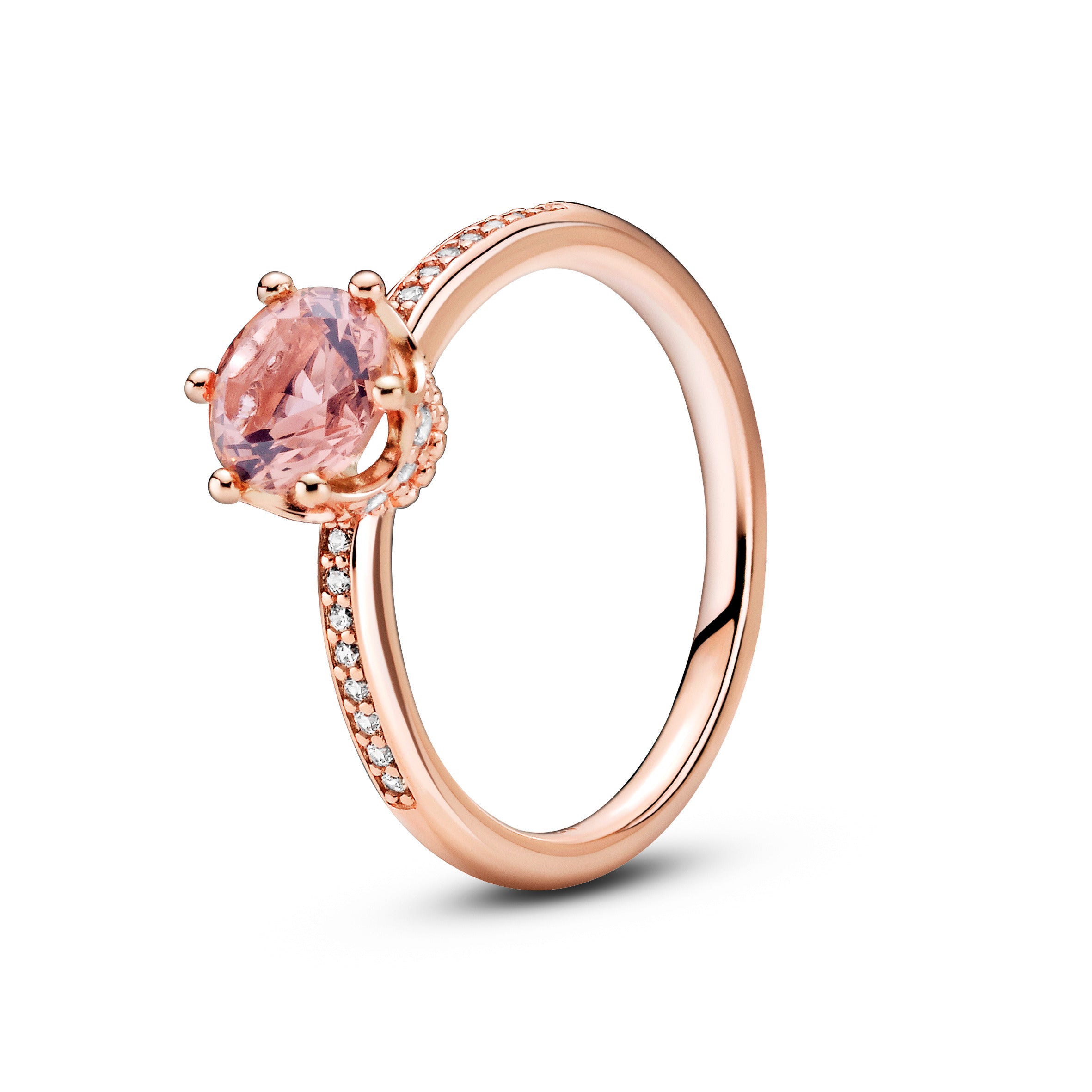 Crown 14K Rose Gold-Plated Ring With Blush Pink Crystal And Clear Cubic Zirconia