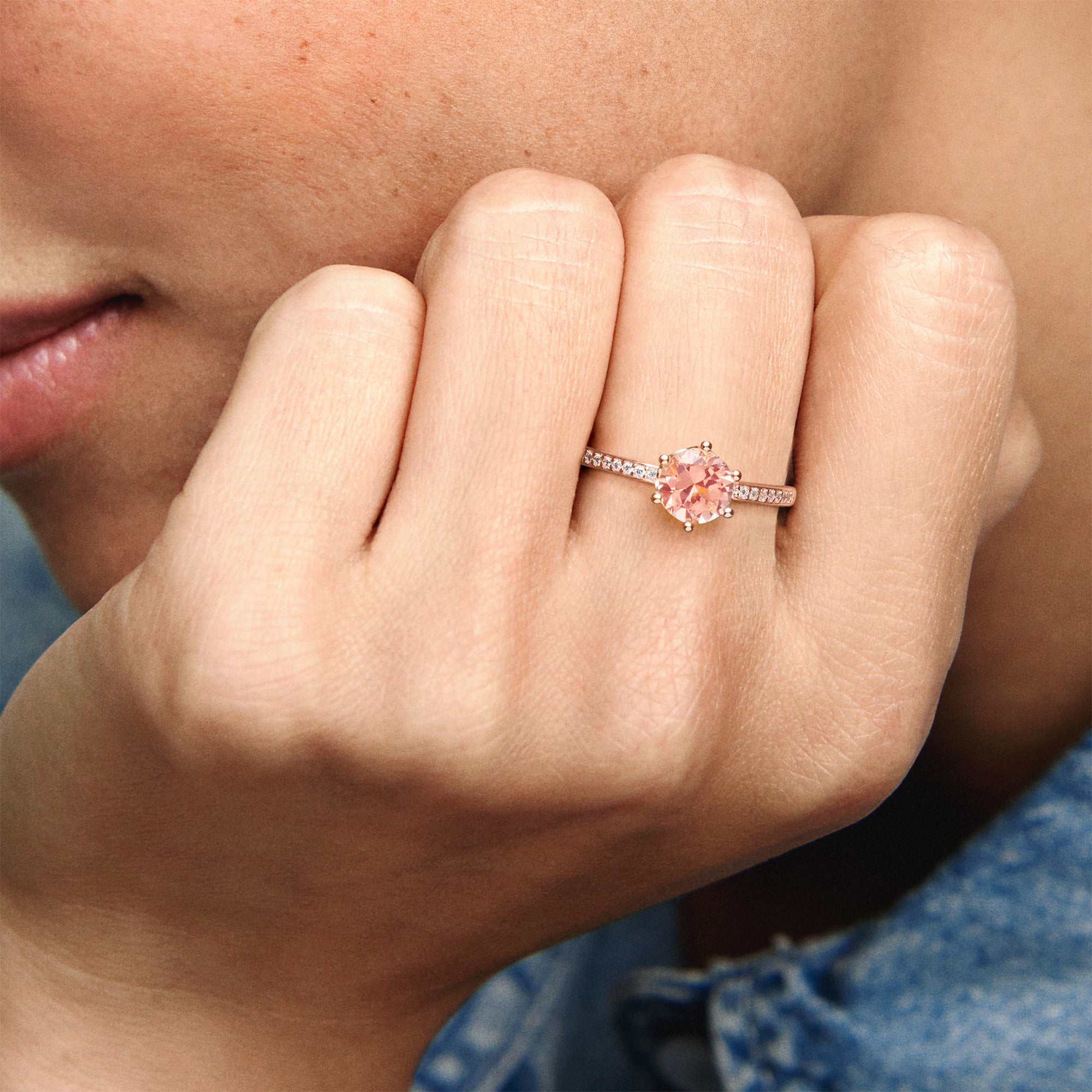 Crown 14K Rose Gold-Plated Ring With Blush Pink Crystal And Clear Cubic Zirconia