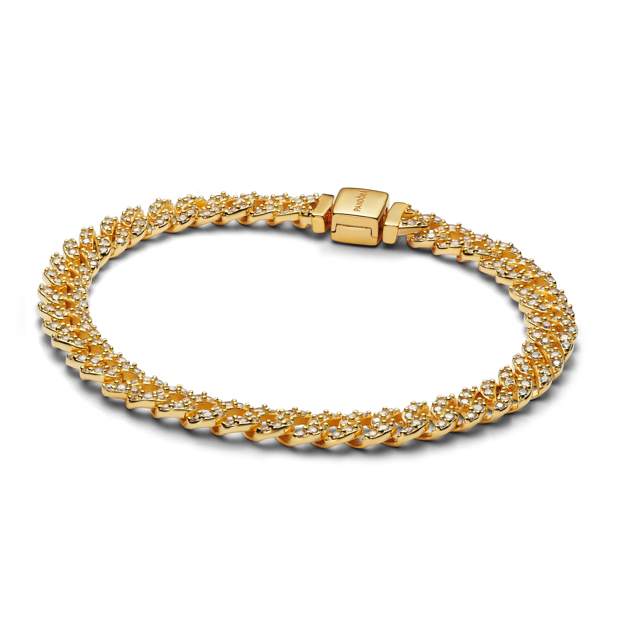 Cuban Chain 14K Gold-Plated Bracelet With Clear Cubic Zirconia