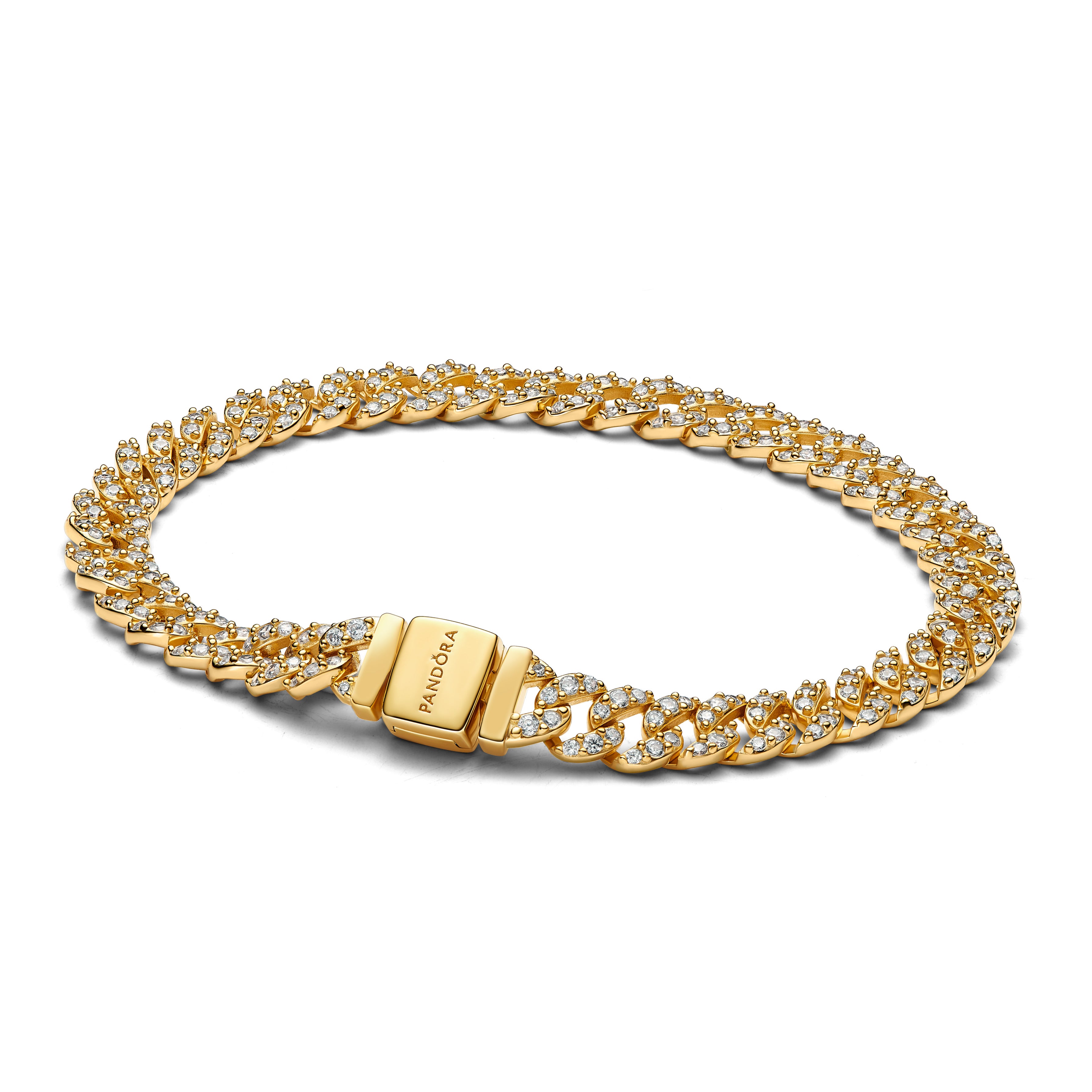 Cuban Chain 14K Gold-Plated Bracelet With Clear Cubic Zirconia