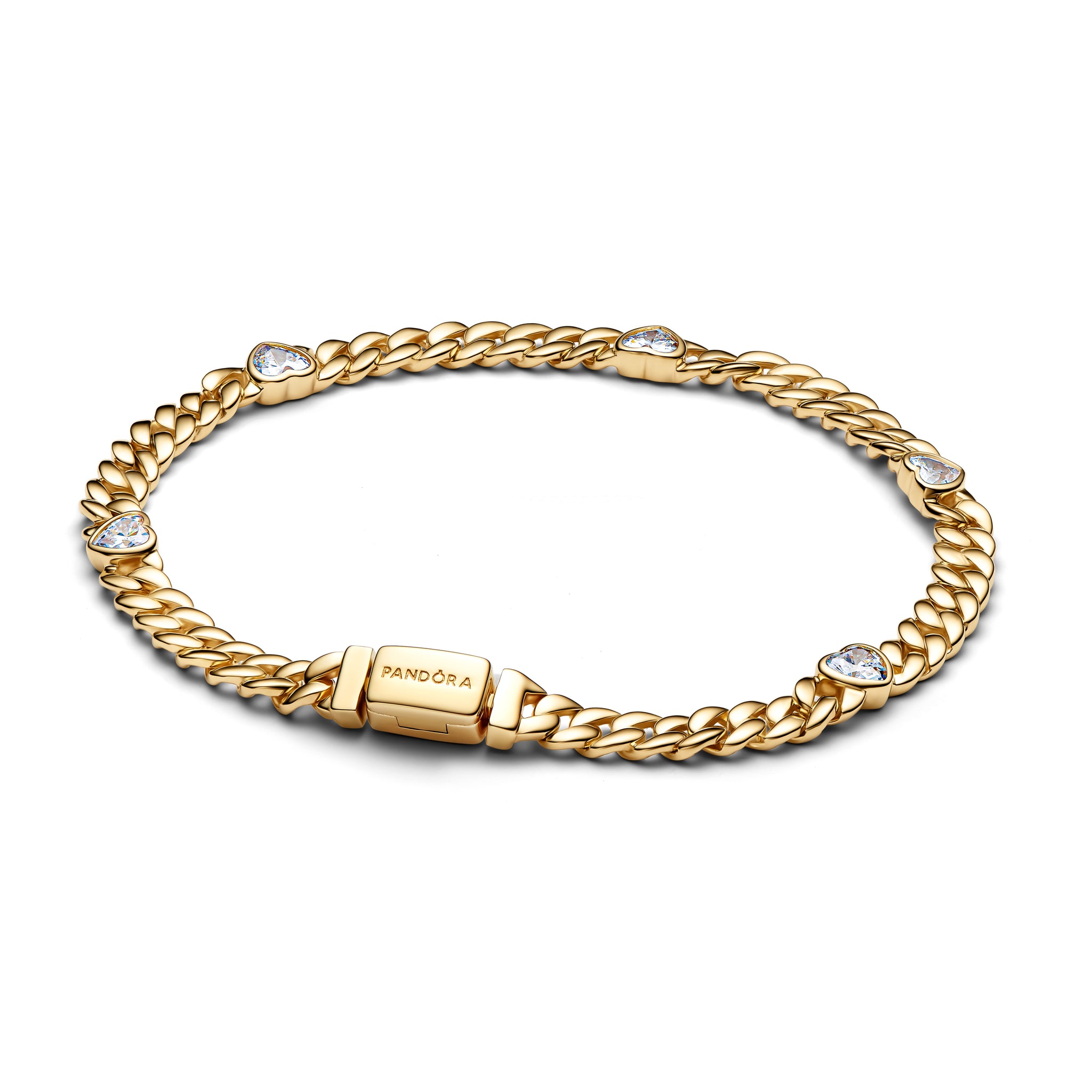 Cuban Chain 14K Gold-Plated Bracelet With Clear Cubic Zirconia