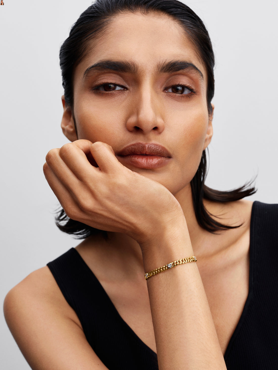 Cuban Chain 14K Gold-Plated Bracelet With Clear Cubic Zirconia