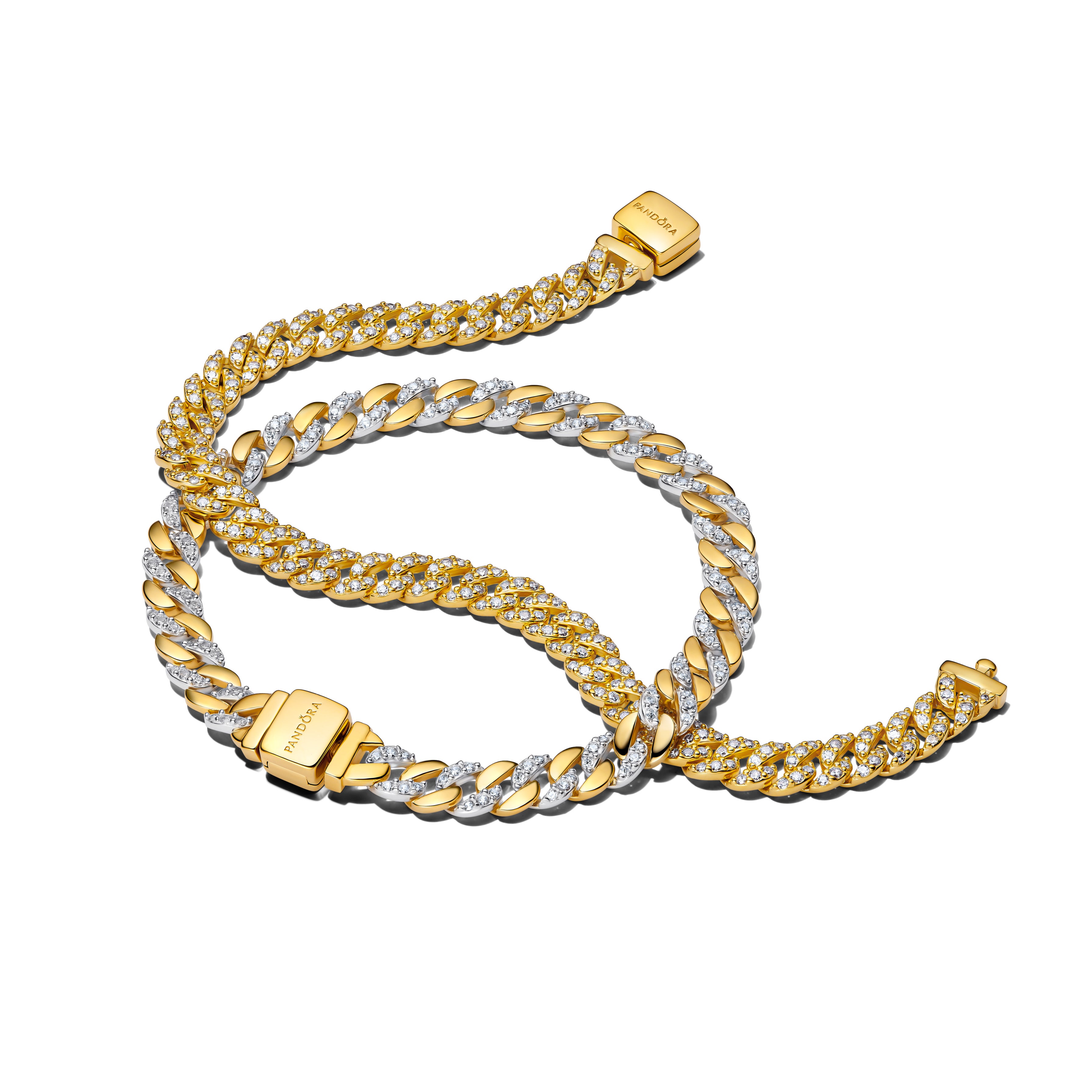 Cuban Chain Sterling Silver And 14K Gold-Plated Bracelet With Clear Cubic Zirconia