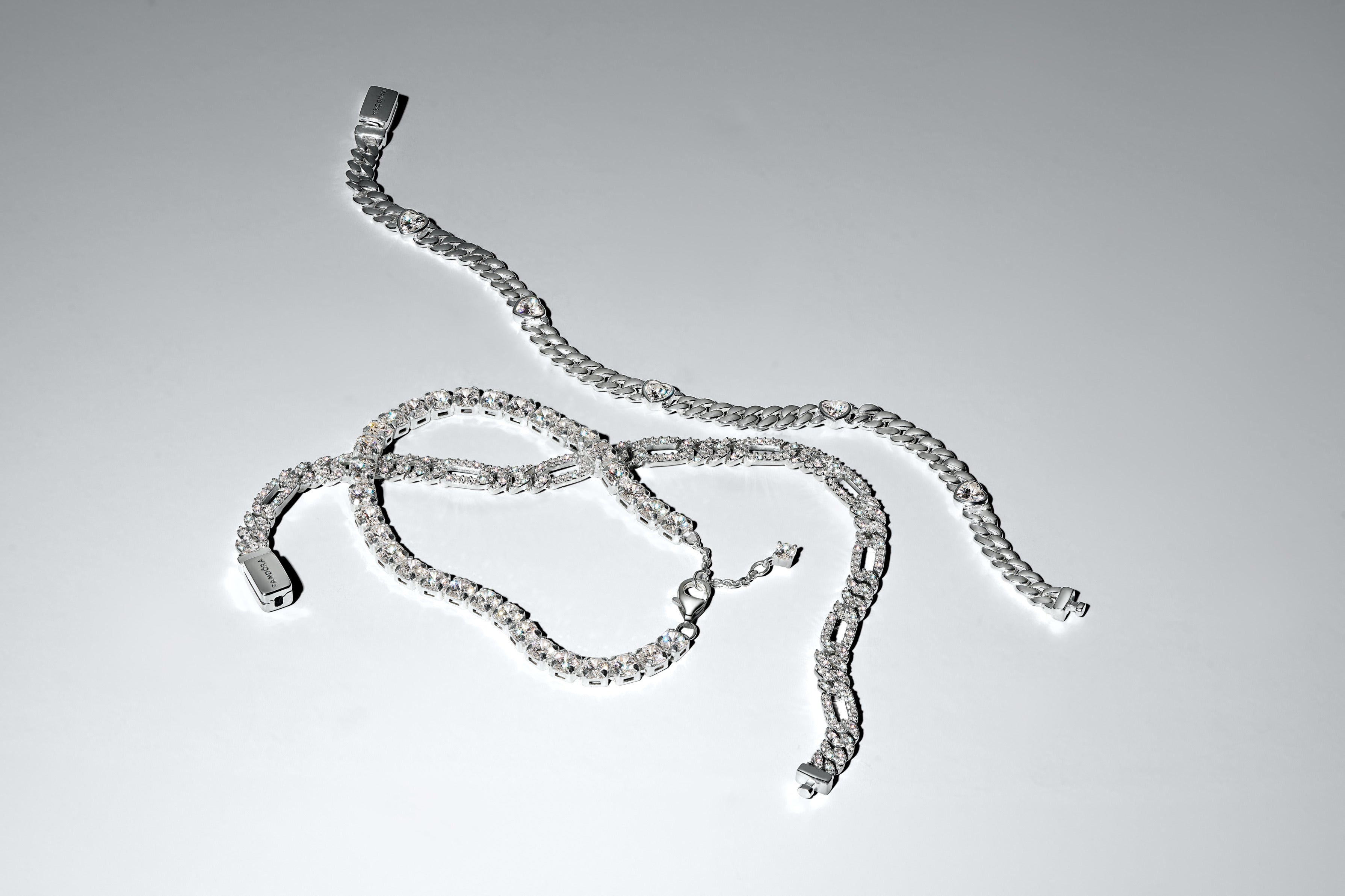 Cuban Chain Sterling Silver Bracelet With Clear Cubic Zirconia