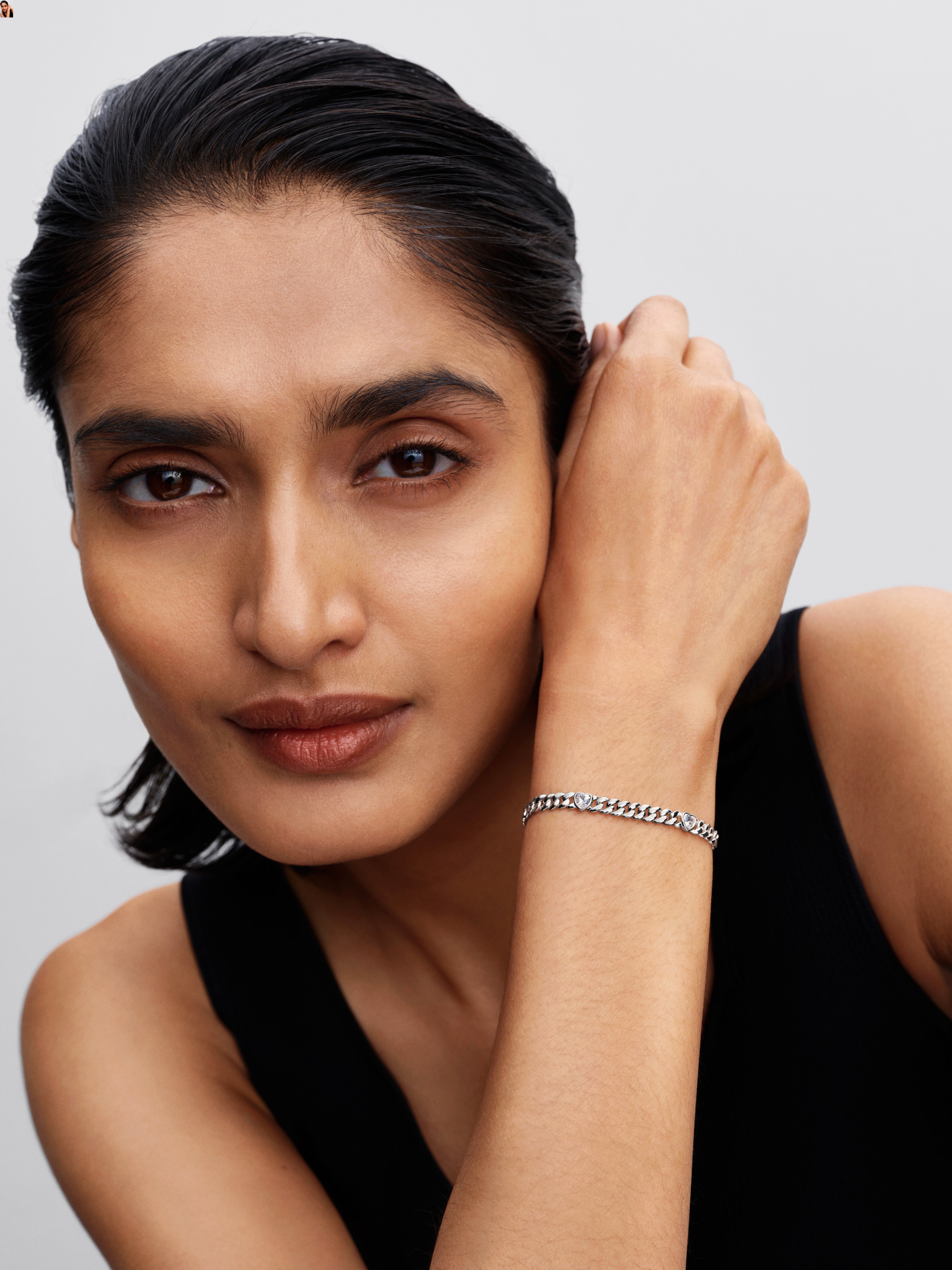 Cuban Chain Sterling Silver Bracelet With Clear Cubic Zirconia