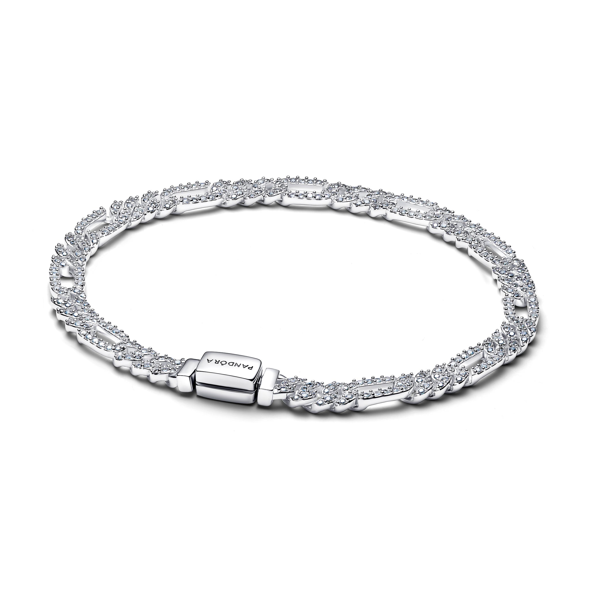 Cuban Chain Sterling Silver Bracelet With Clear Cubic Zirconia
