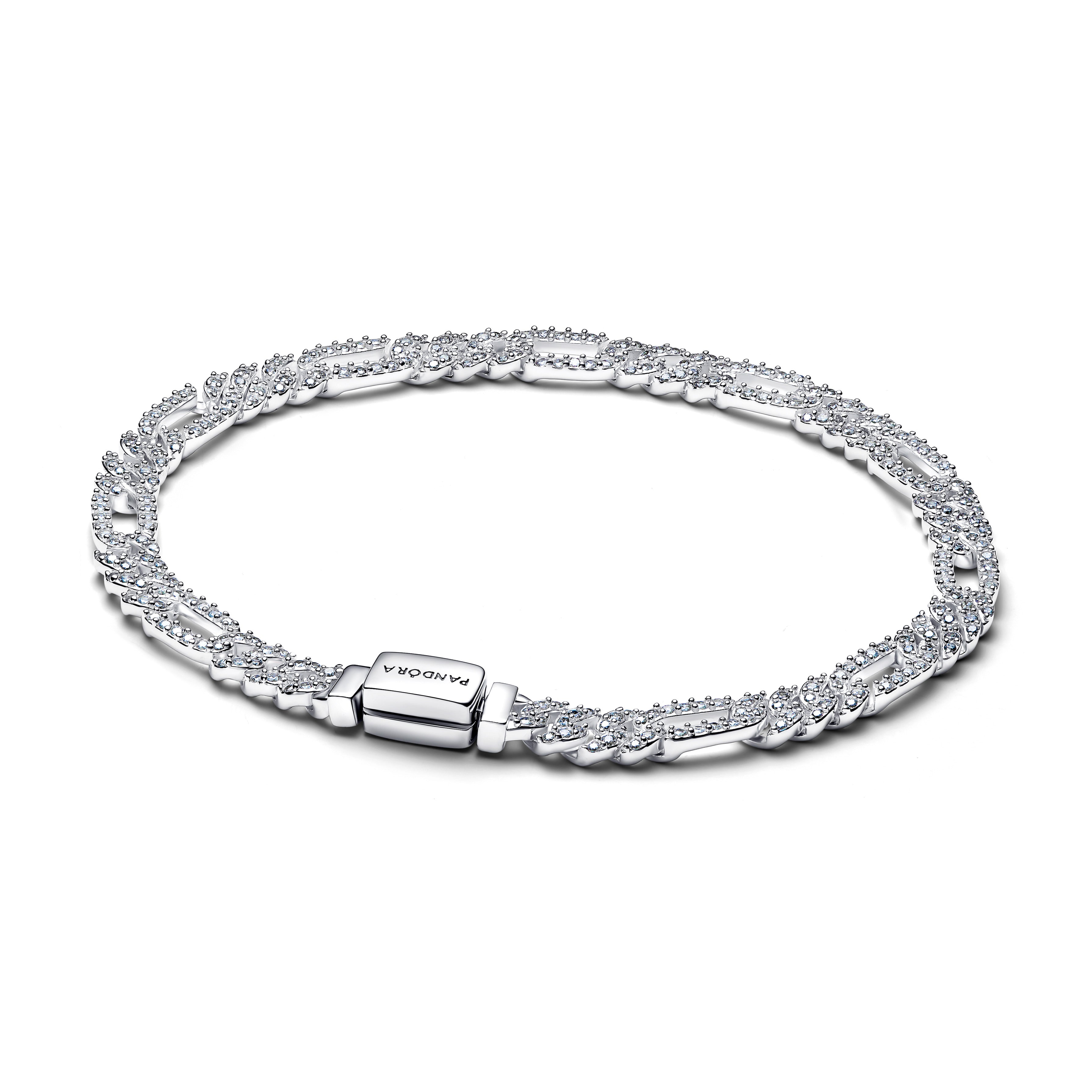 Cuban Chain Sterling Silver Bracelet With Clear Cubic Zirconia