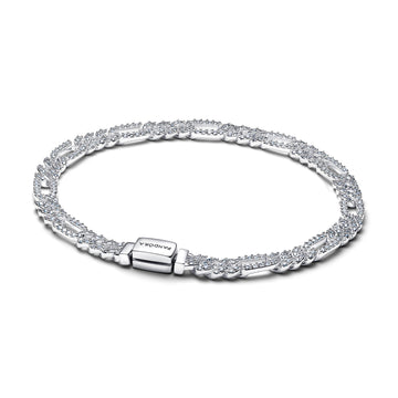 Cuban Chain Sterling Silver Bracelet With Clear Cubic Zirconia