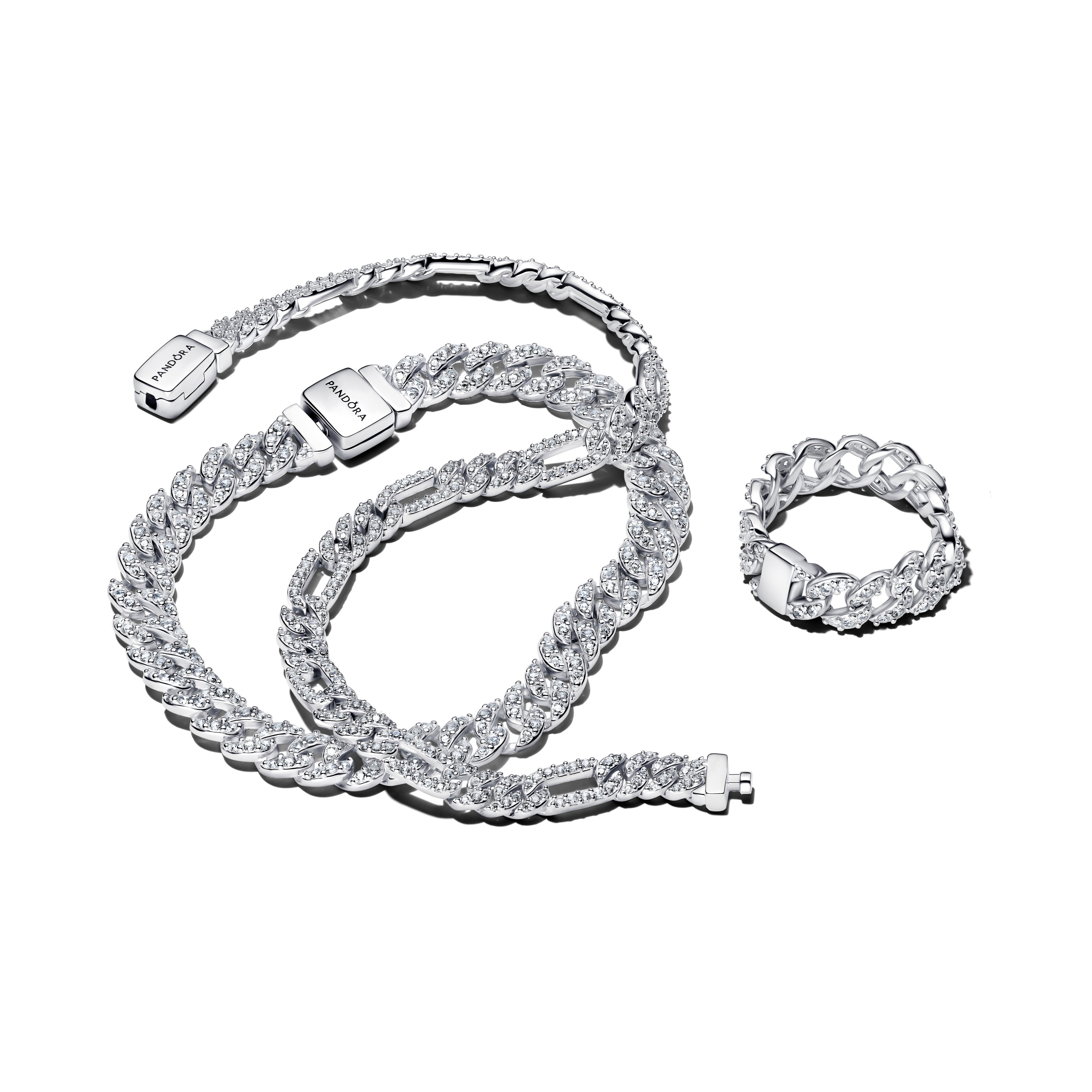 Cuban Chain Sterling Silver Bracelet With Clear Cubic Zirconia