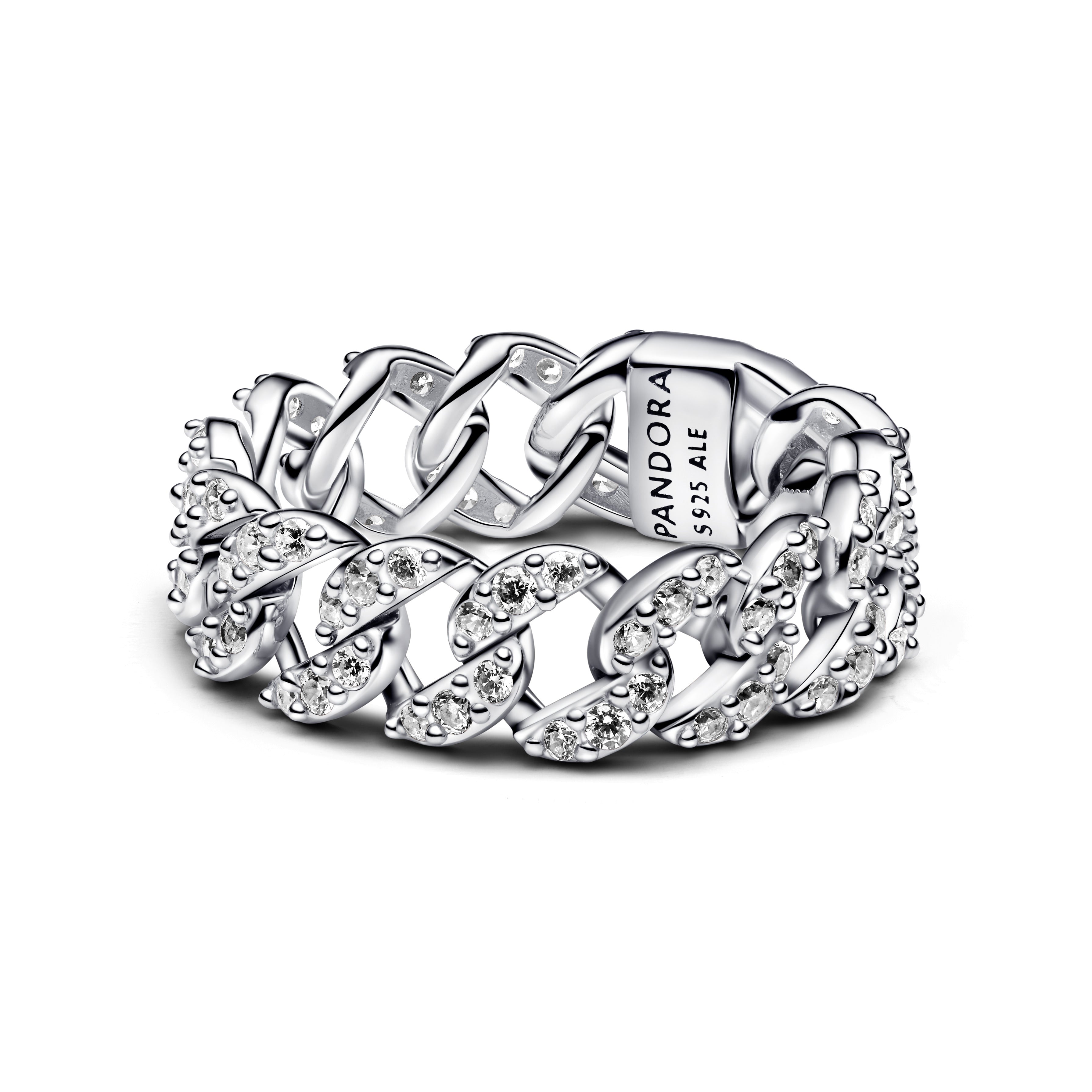 Cuban Chain Sterling Silver Ring With Clear Cubic Zirconia