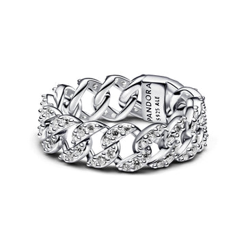 Cuban Chain Sterling Silver Ring With Clear Cubic Zirconia