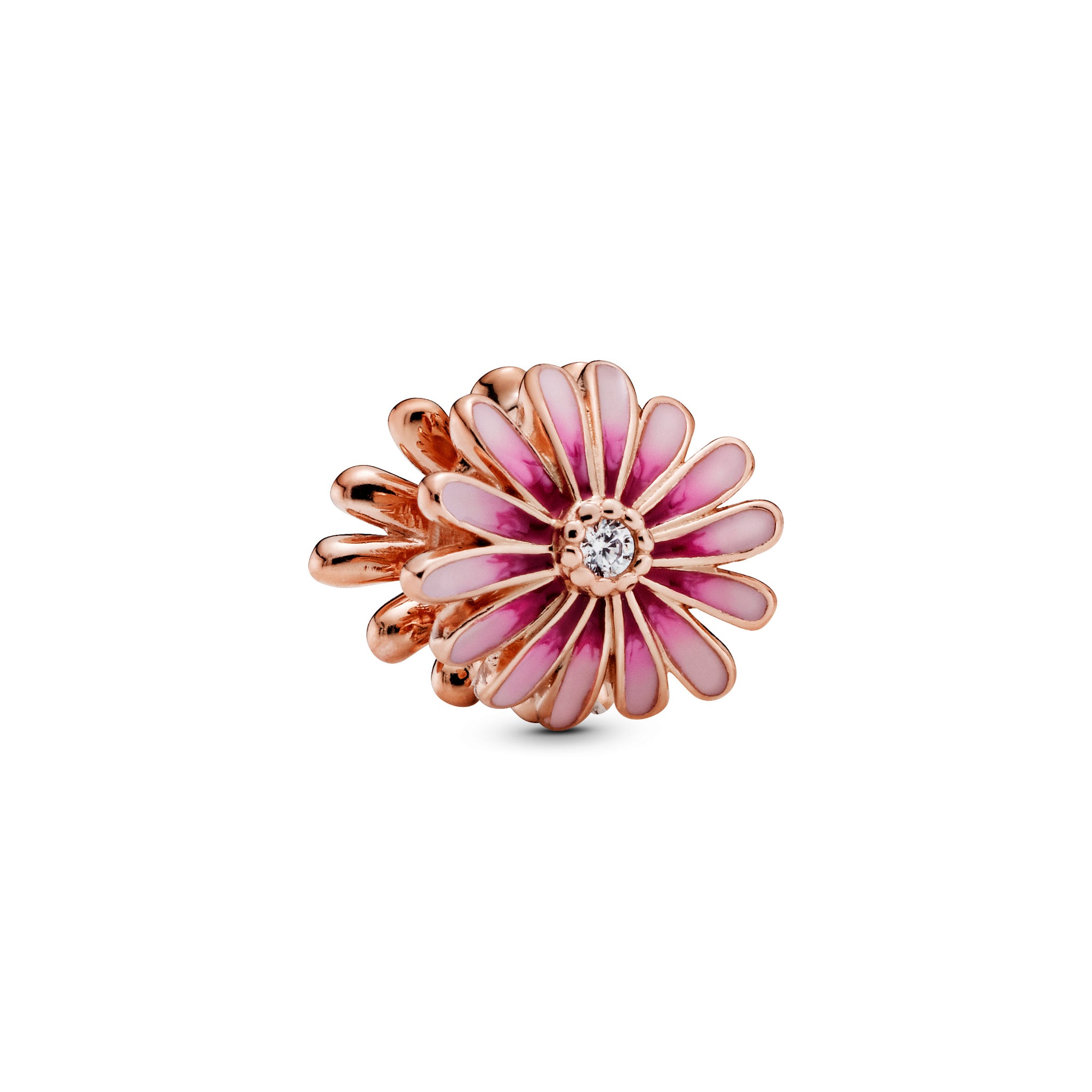 Daisy 14K Rose Gold-Plated Charm With Clear Cubic Zirconia And Shaded Pink Enamel