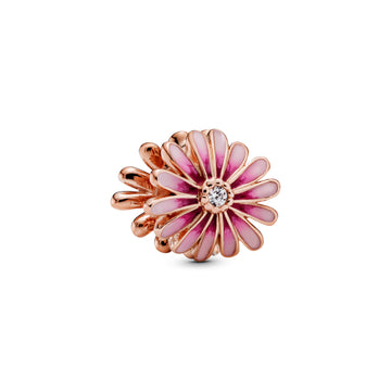 Daisy 14K Rose Gold-Plated Charm With Clear Cubic Zirconia And Shaded Pink Enamel