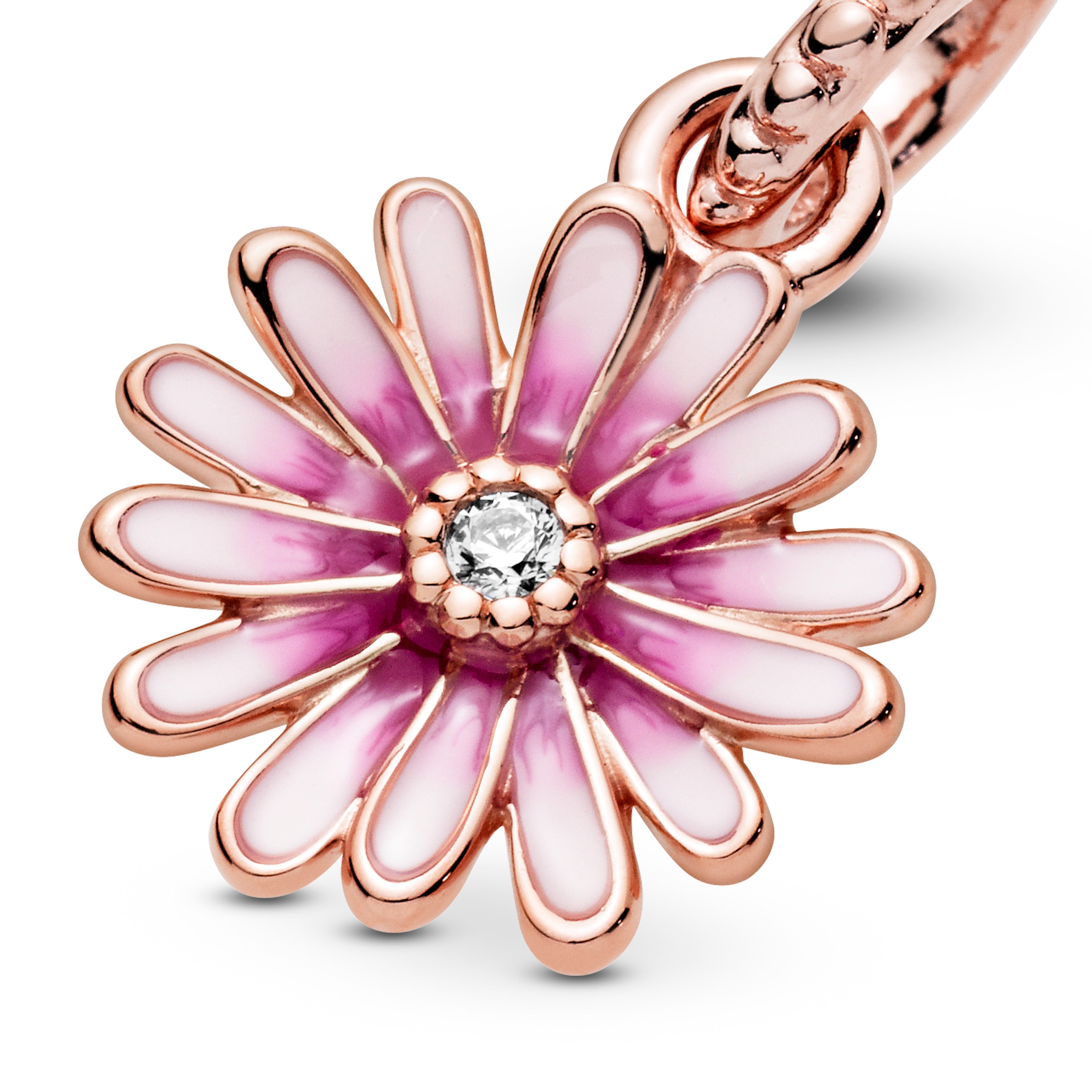 Daisy 14K Rose Gold-Plated Dangle With Clear Cubic Zirconia And Shaded Pink Enamel
