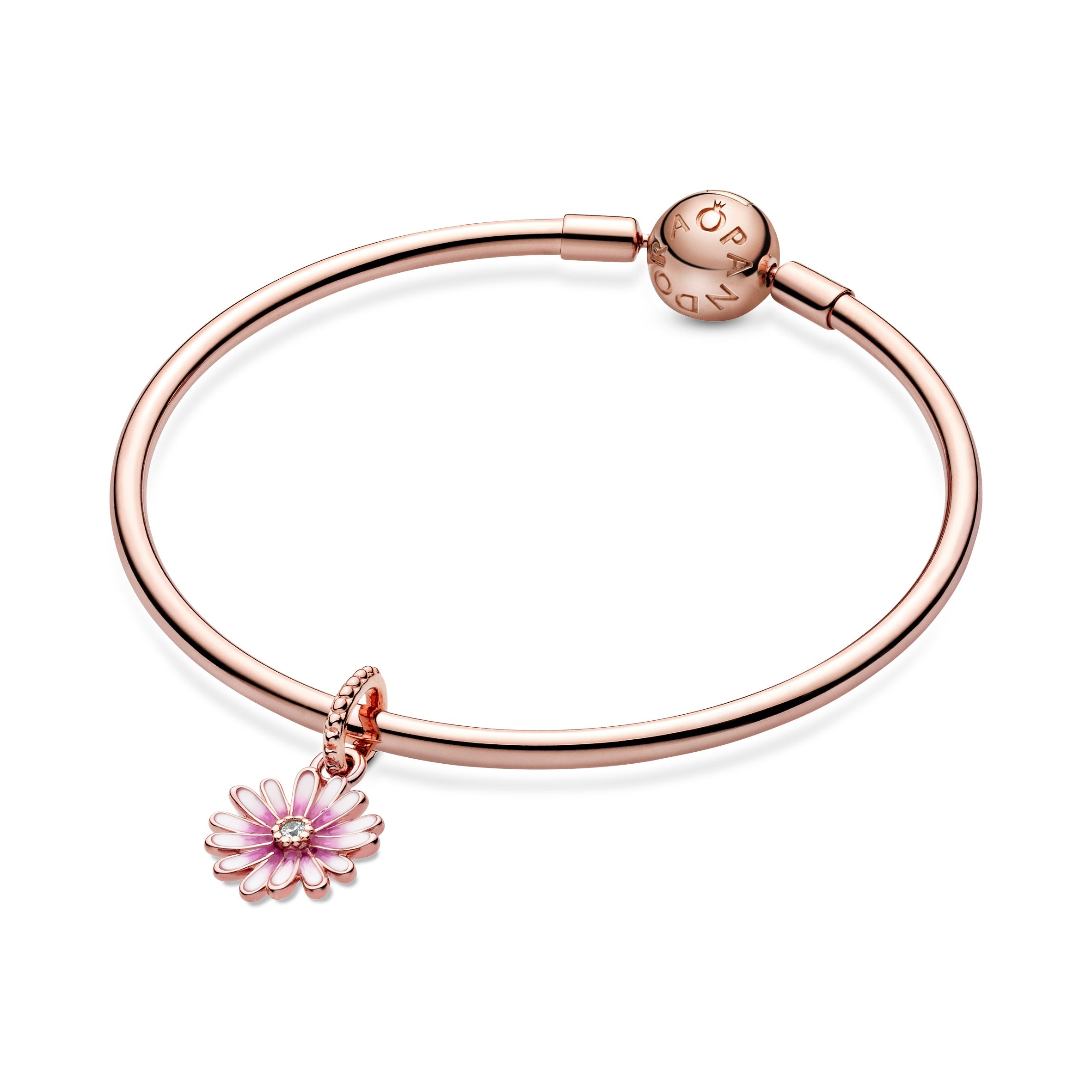 Daisy 14K Rose Gold-Plated Dangle With Clear Cubic Zirconia And Shaded Pink Enamel