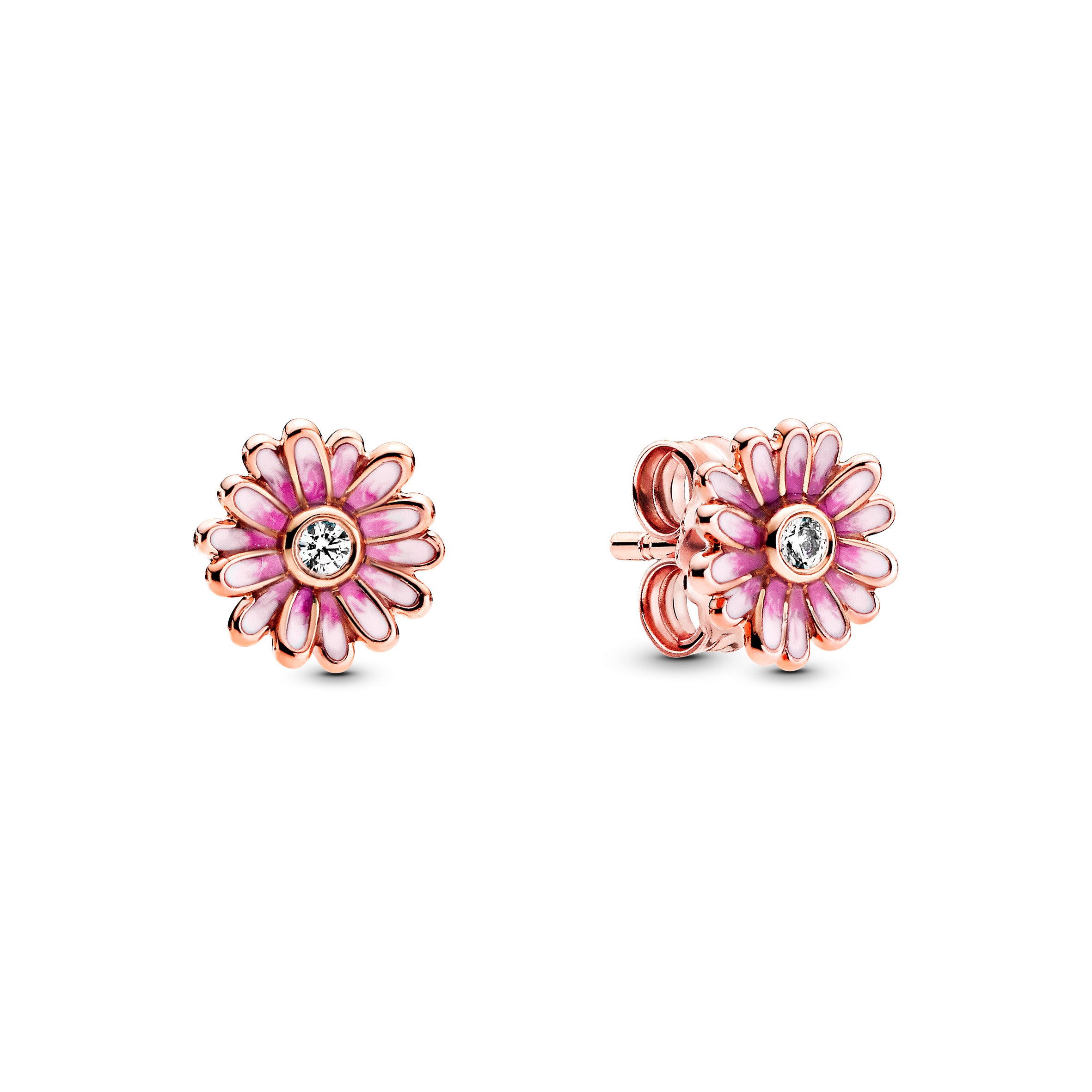 Daisy 14K Rose Gold-Plated Stud Earrings With Clear Cubic Zirconia And Shaded Pink Enamel
