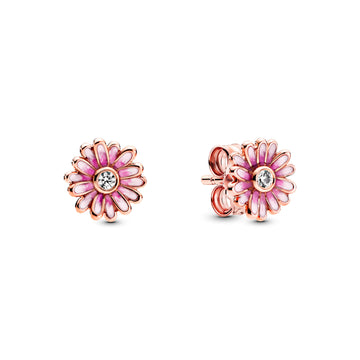 Daisy 14K Rose Gold-Plated Stud Earrings With Clear Cubic Zirconia And Shaded Pink Enamel