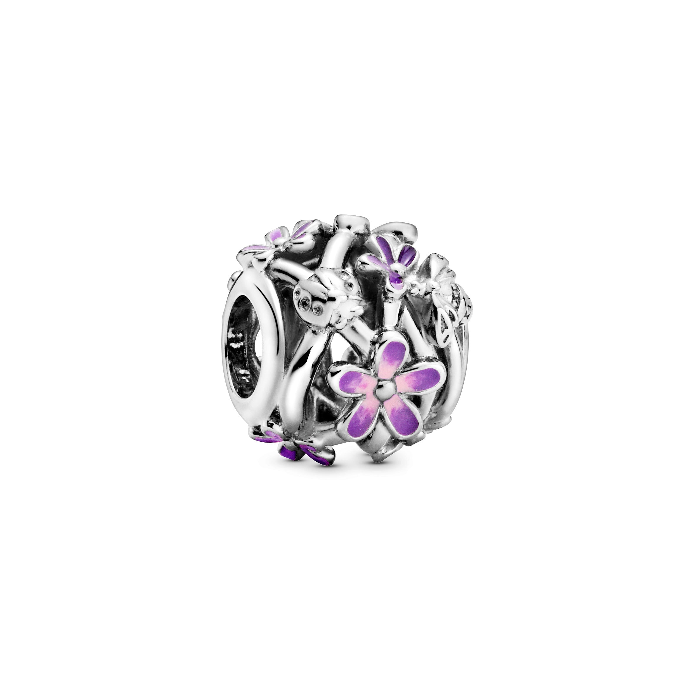 Daisy Sterling Silver Charm With Purple And Shaded Pink Enamel