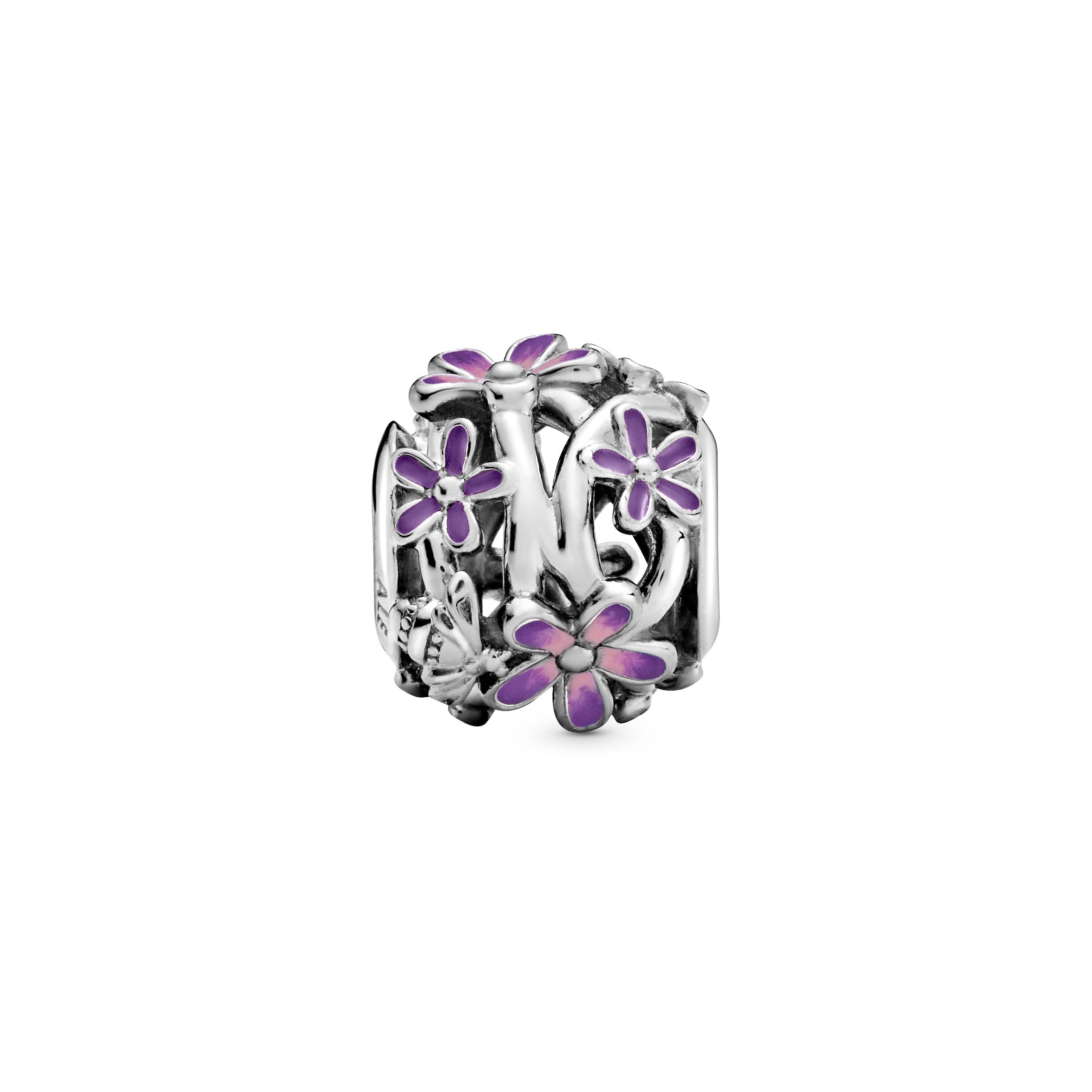 Daisy Sterling Silver Charm With Purple And Shaded Pink Enamel