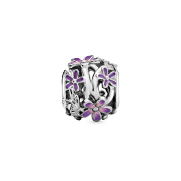 Daisy Sterling Silver Charm With Purple And Shaded Pink Enamel