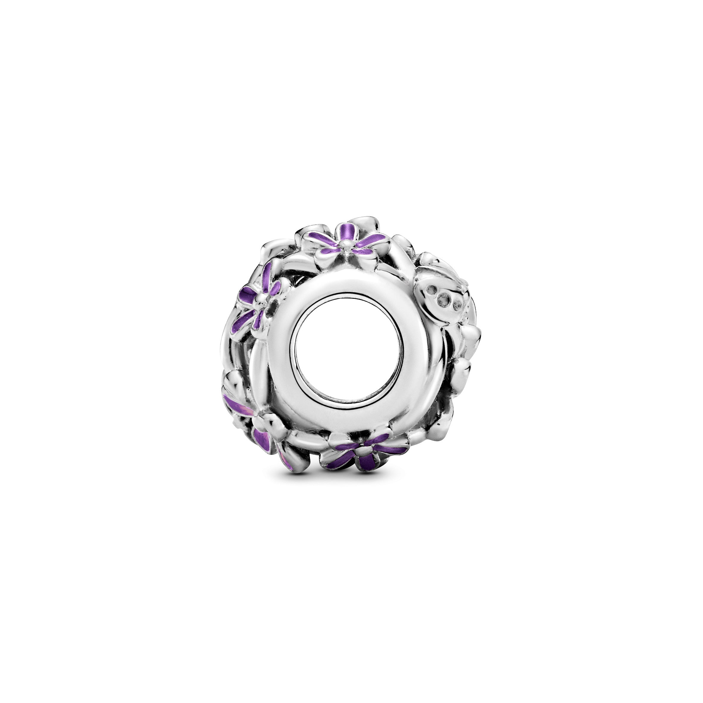 Daisy Sterling Silver Charm With Purple And Shaded Pink Enamel