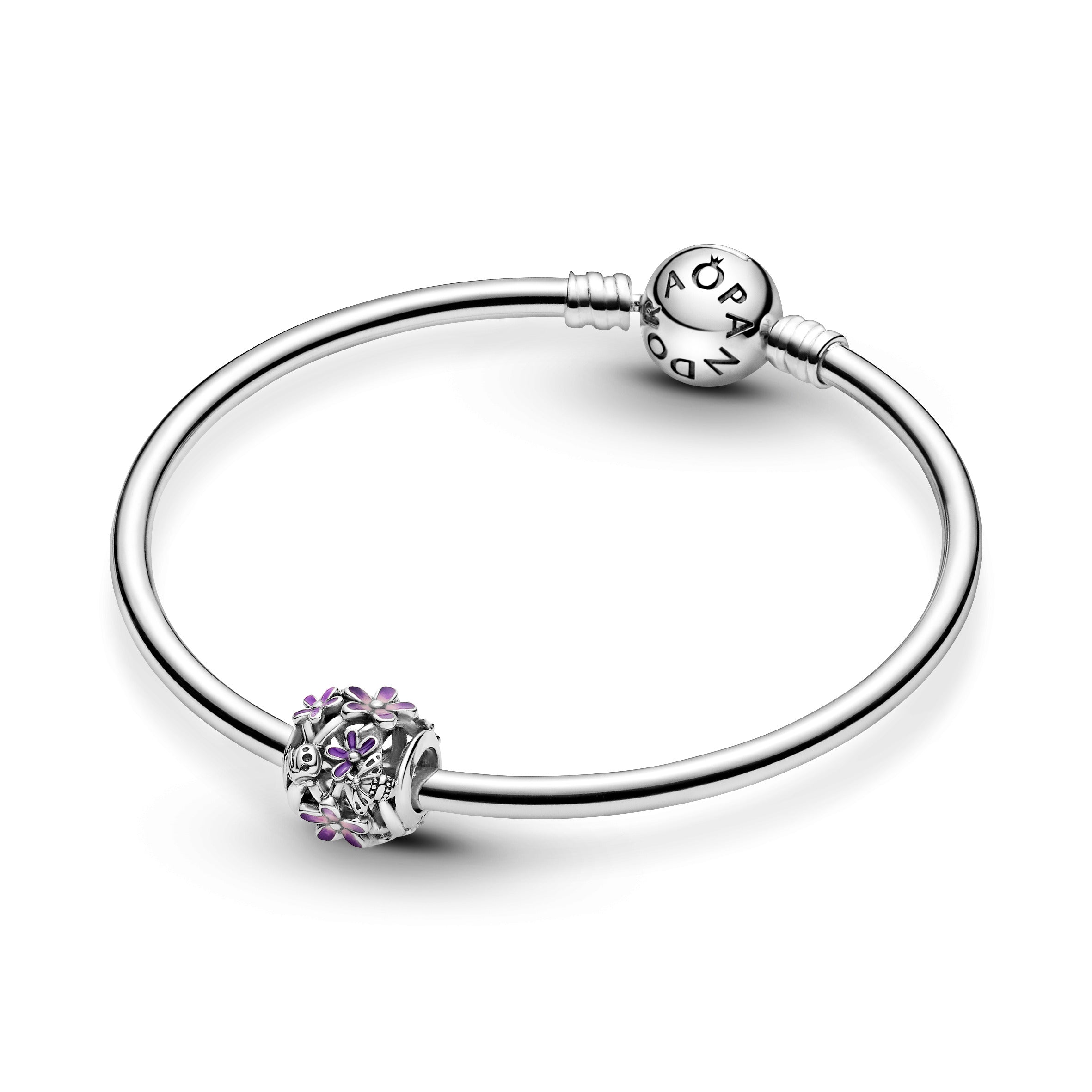 Daisy Sterling Silver Charm With Purple And Shaded Pink Enamel