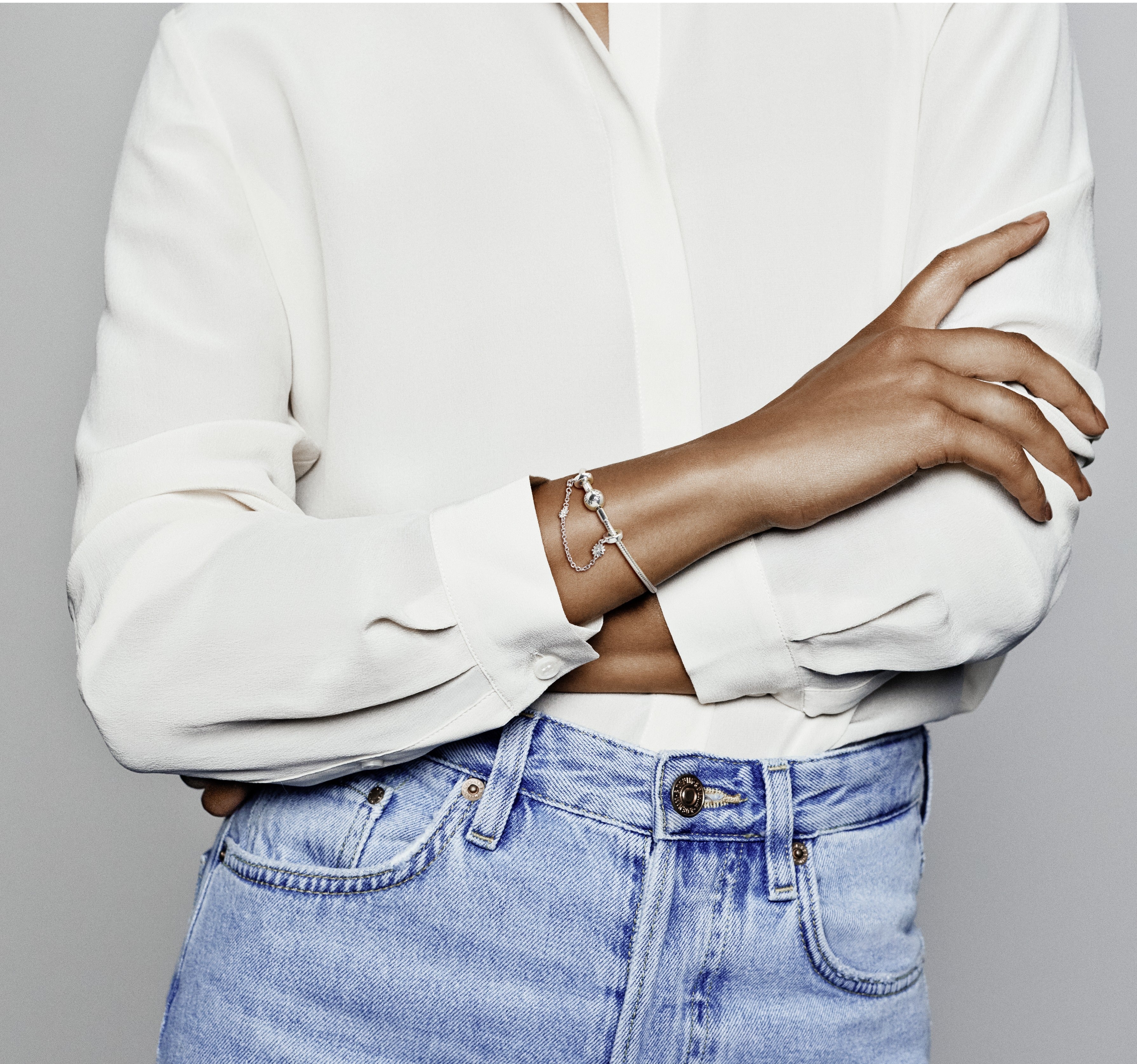 Daisy Sterling Silver Safety Chain With Clear Cubic Zirconia