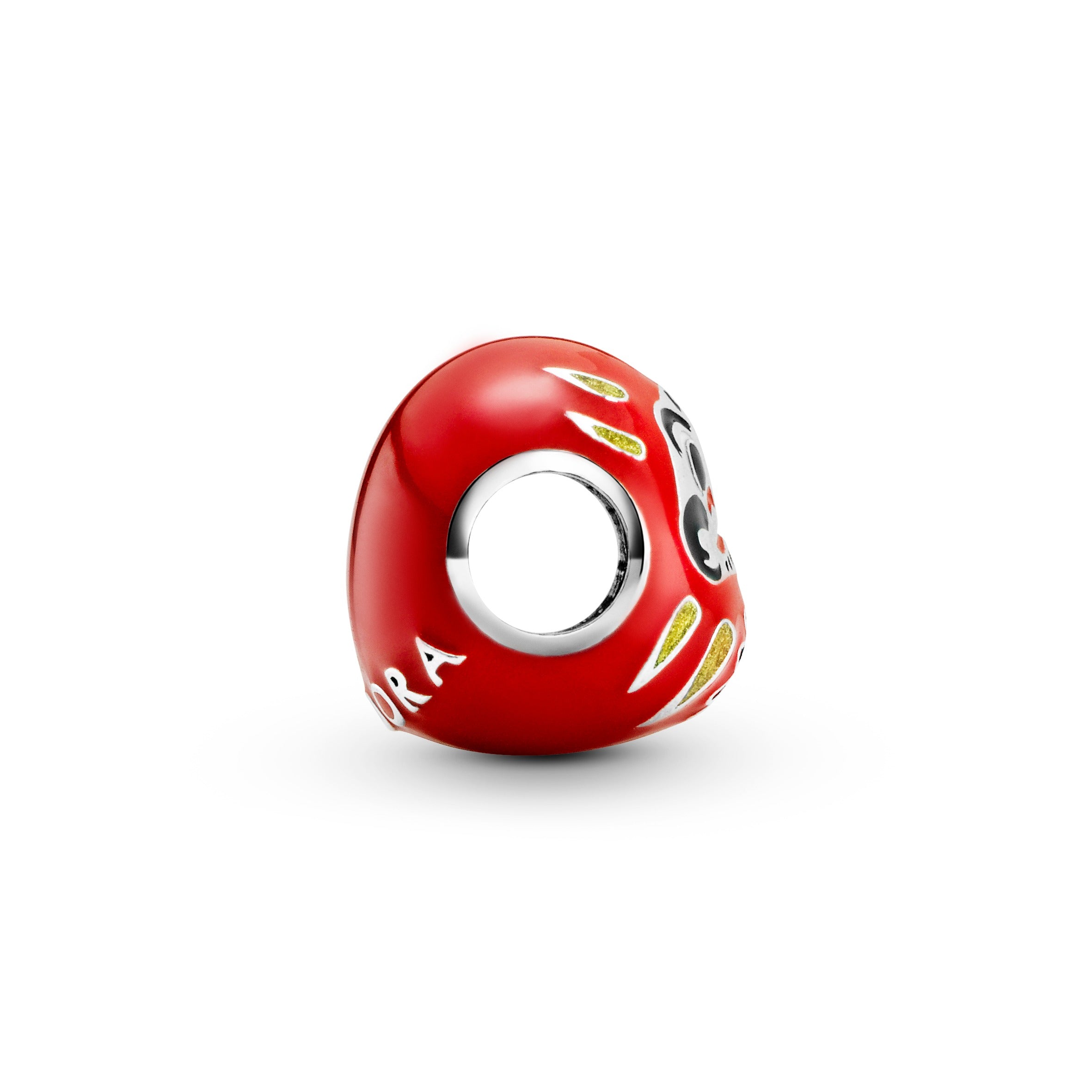 Daruma Doll Sterling Silver Charm With Red, Black, White And Golden Enamel