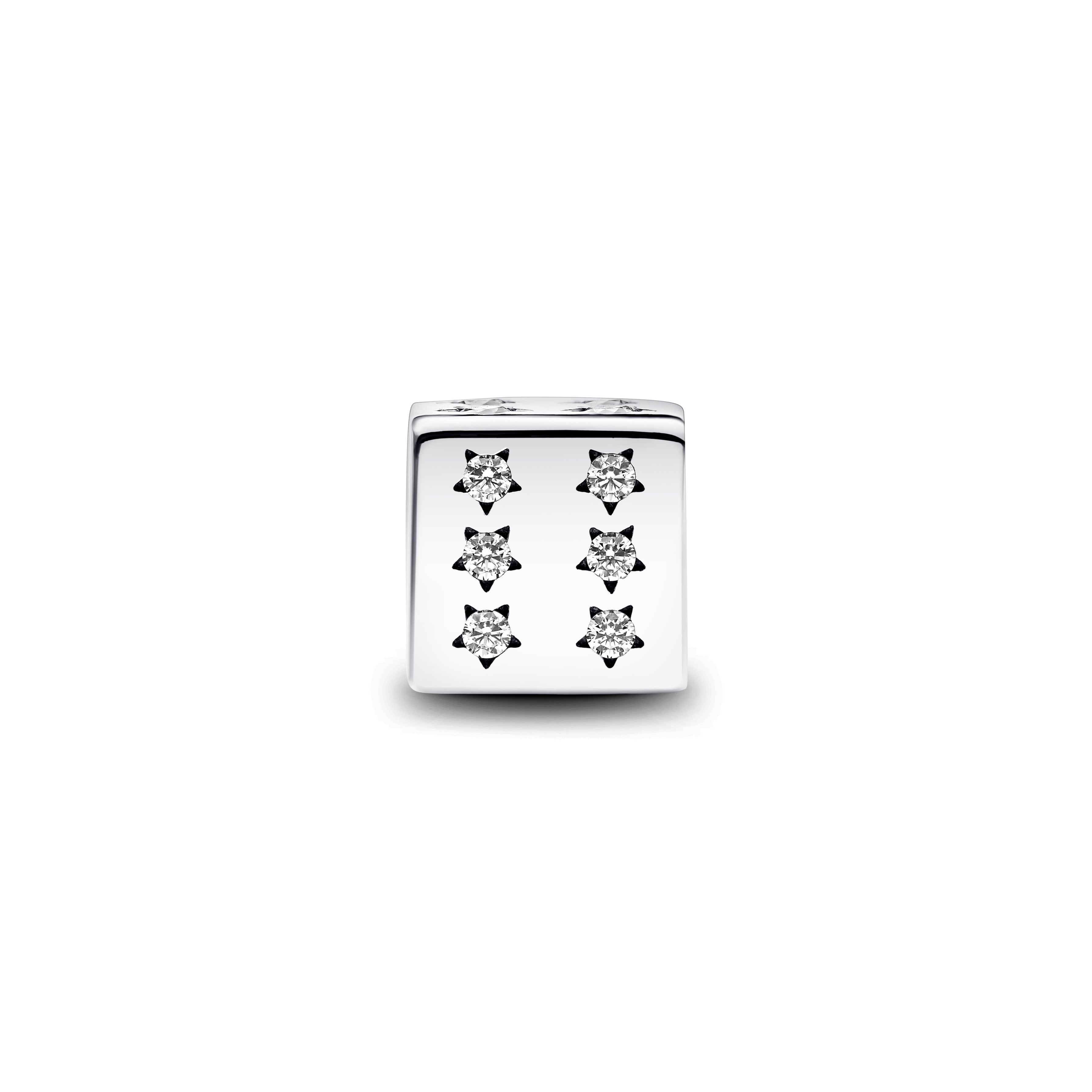 Dice Sterling Silver Charm With Clear Cubic Zirconia