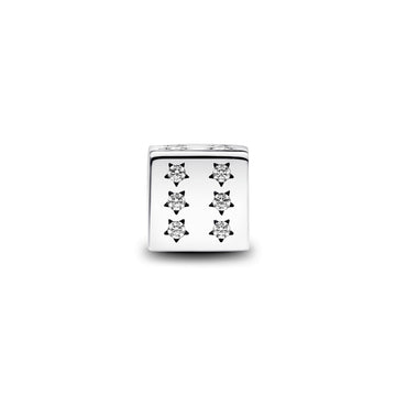 Dice Sterling Silver Charm With Clear Cubic Zirconia